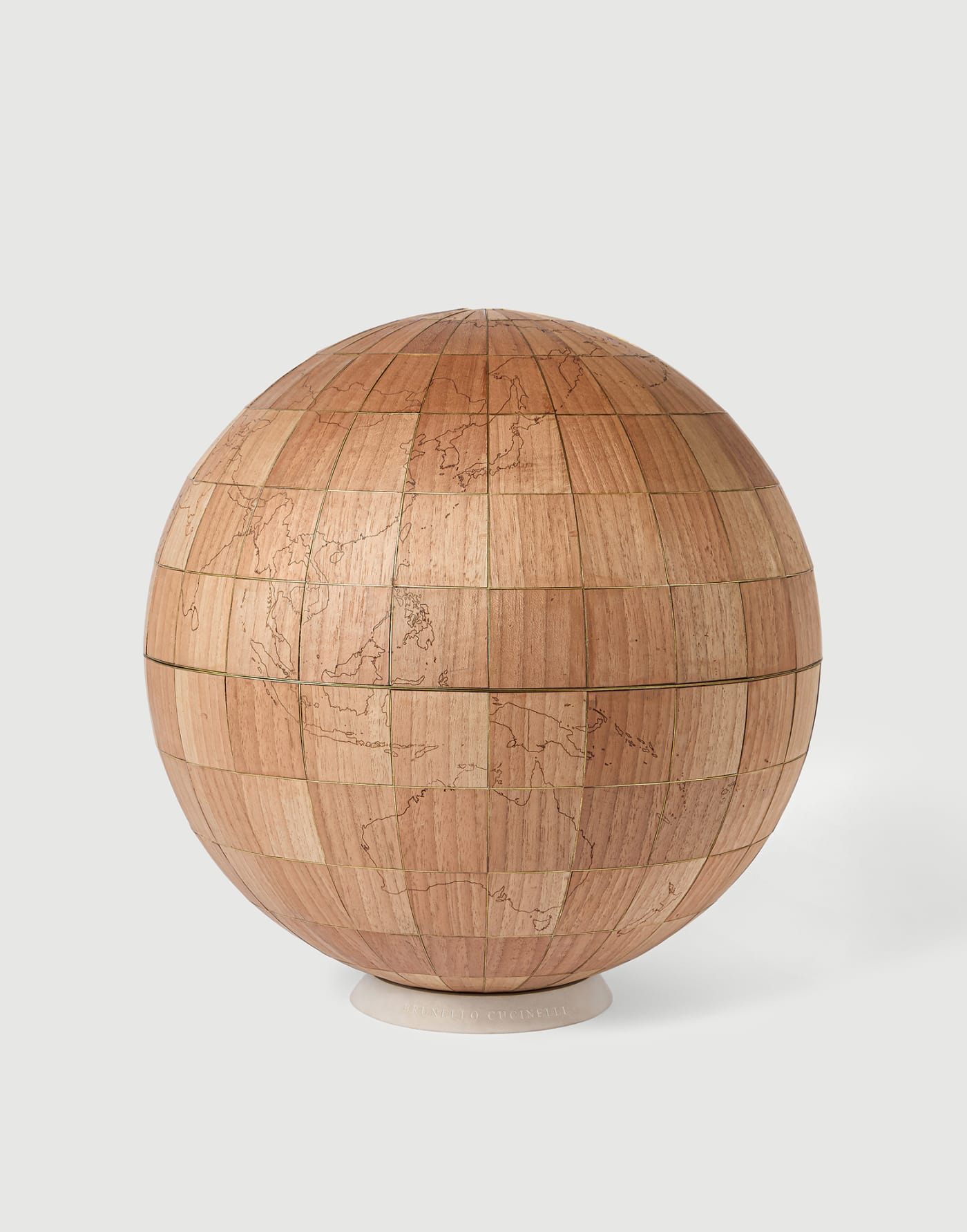 Walnut wood, brass and sandstone globe Hazelnut Lifestyle - Brunello Cucinelli