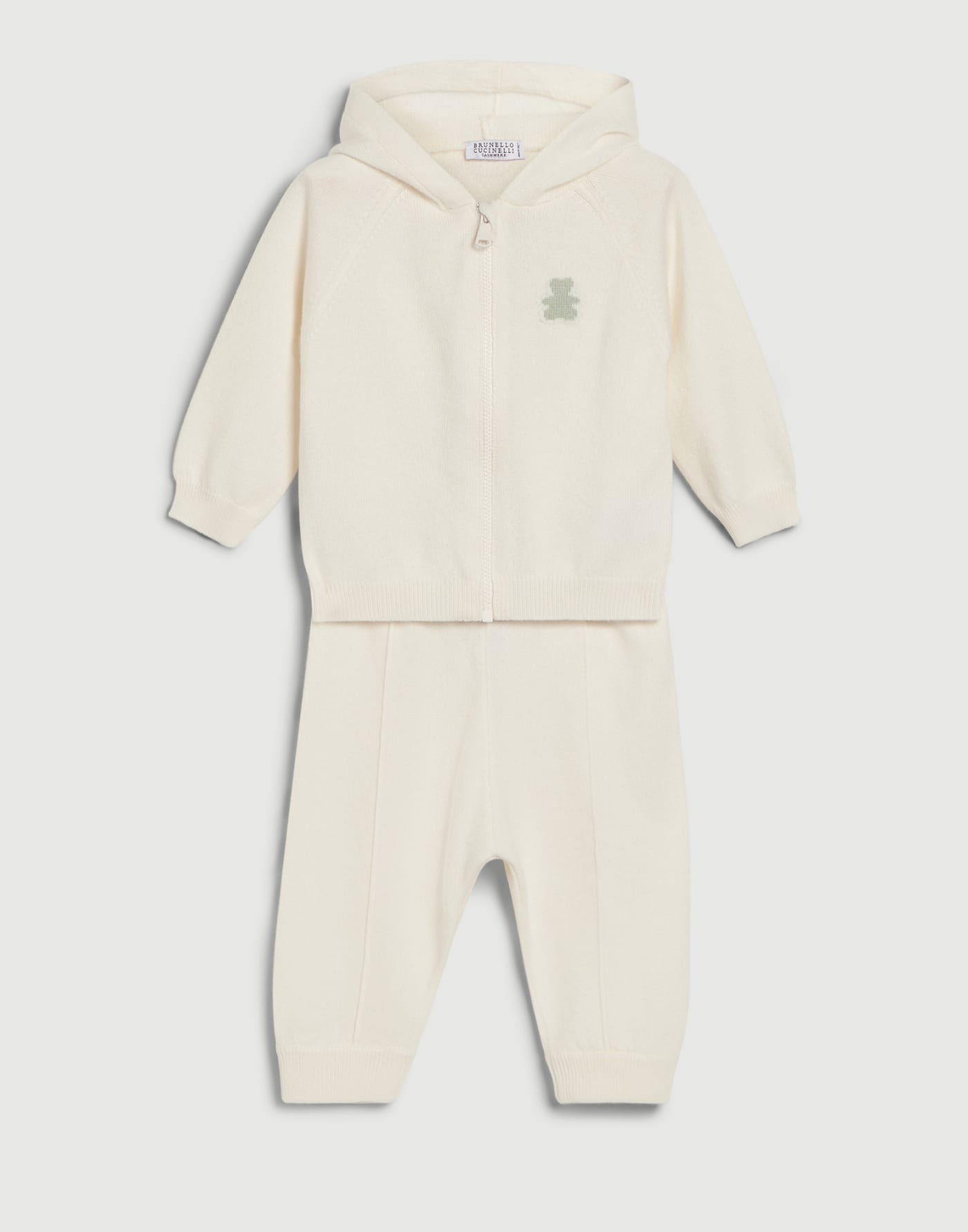Baby Bernie knit coordinated set White / Green Baby - Brunello Cucinelli