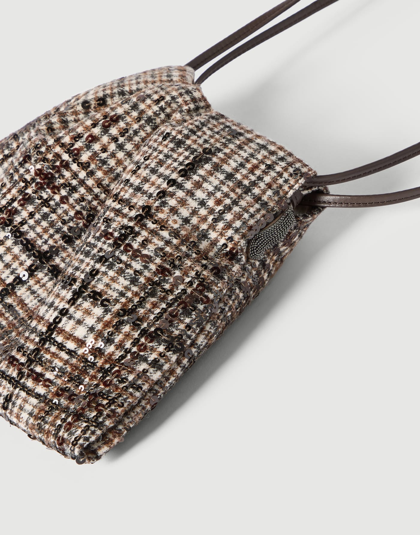 Pouch bag with dazzling degradé embroidery Brown Woman - Brunello Cucinelli