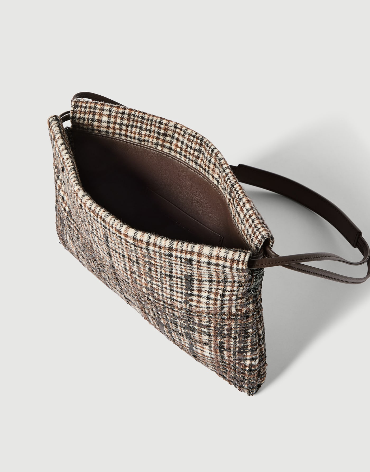 Pouch bag with dazzling degradé embroidery Brown Woman - Brunello Cucinelli