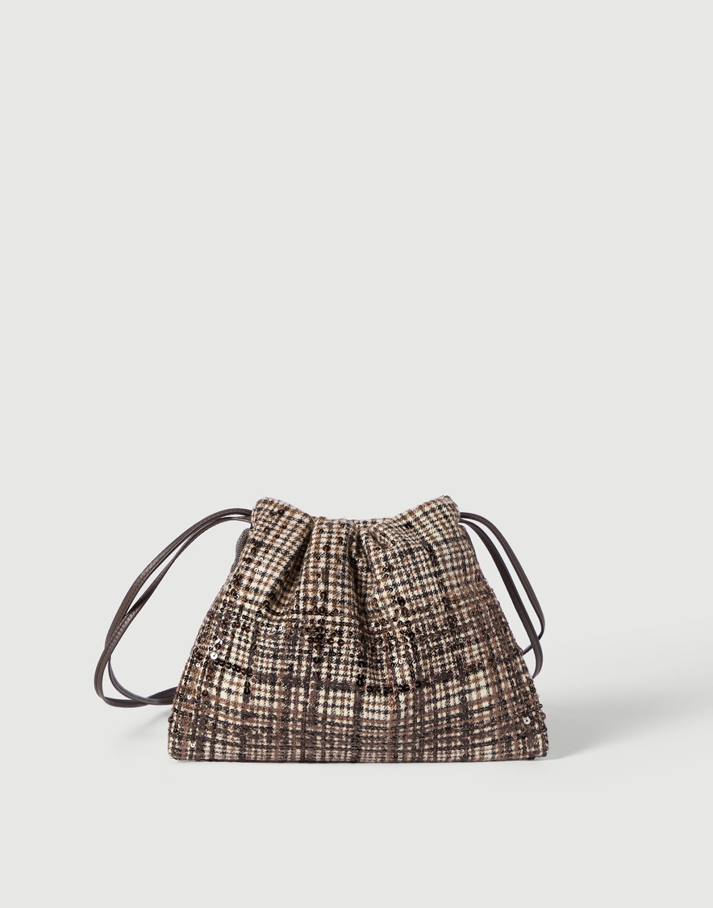 Pouch bag with dazzling degradé embroidery Brown Woman - Brunello Cucinelli