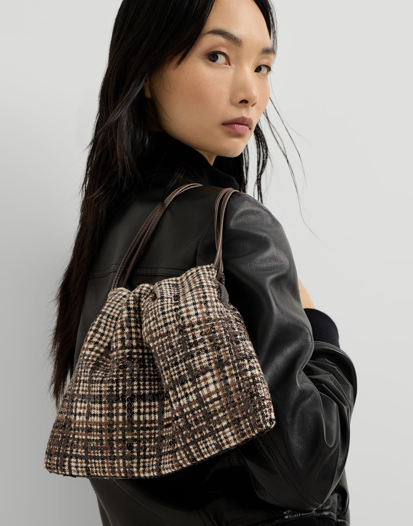 Pouch bag with dazzling degradé embroidery Brown Woman - Brunello Cucinelli