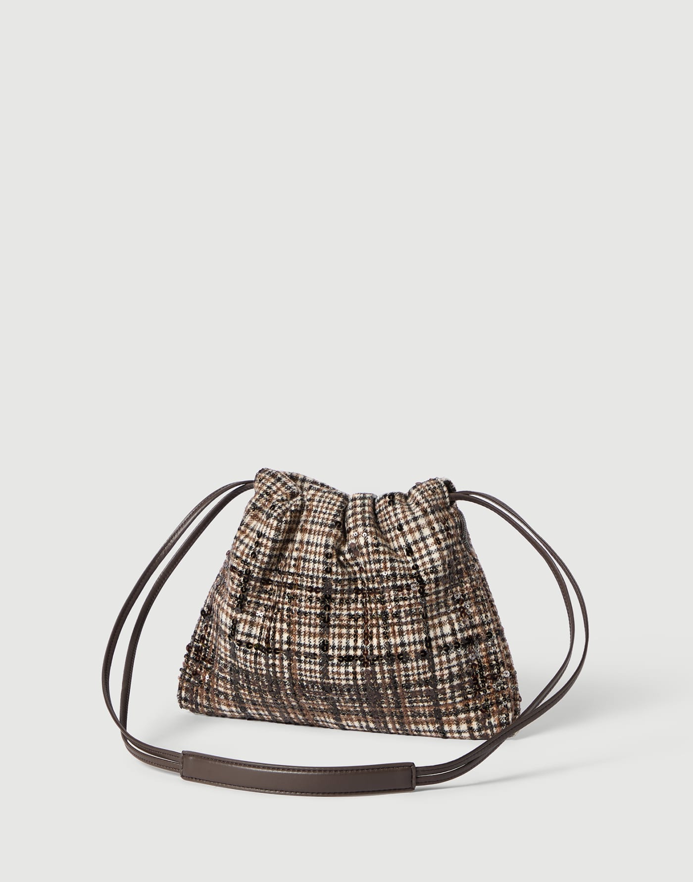 Pouch bag with dazzling degradé embroidery Brown Woman - Brunello Cucinelli