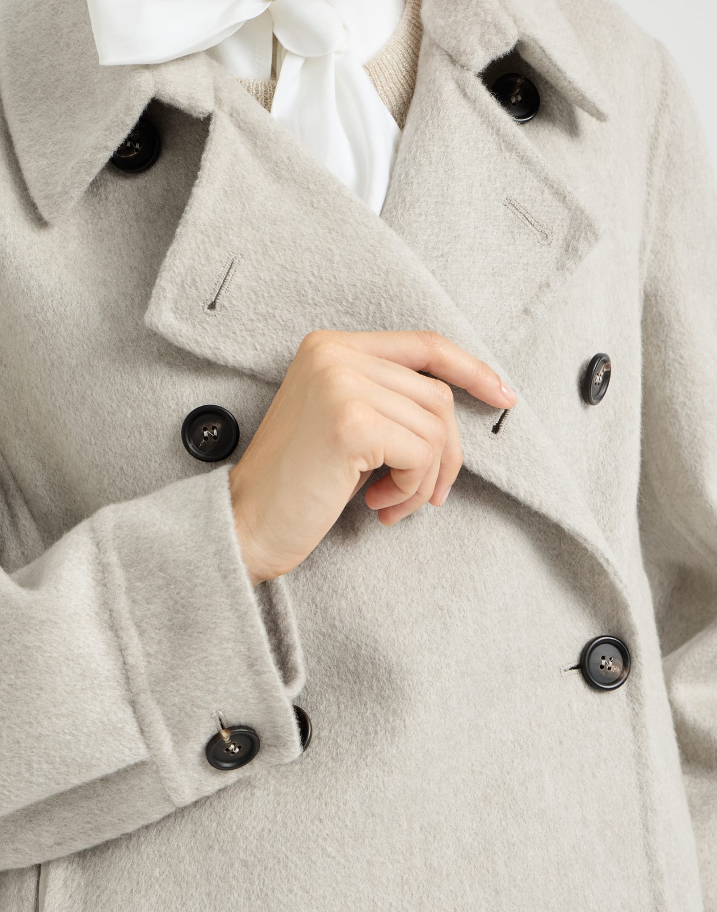 Crop caban jacket with monili Grey Woman - Brunello Cucinelli