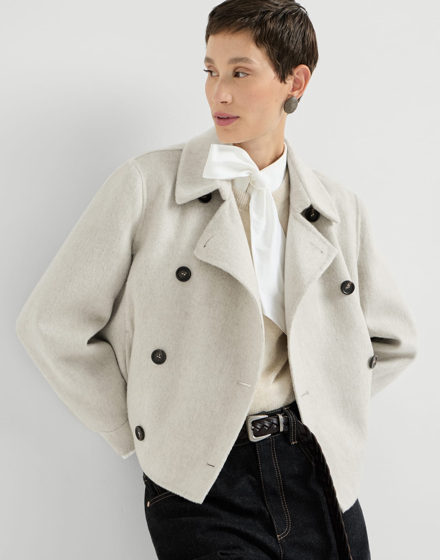 Crop caban jacket with monili Grey Woman - Brunello Cucinelli
