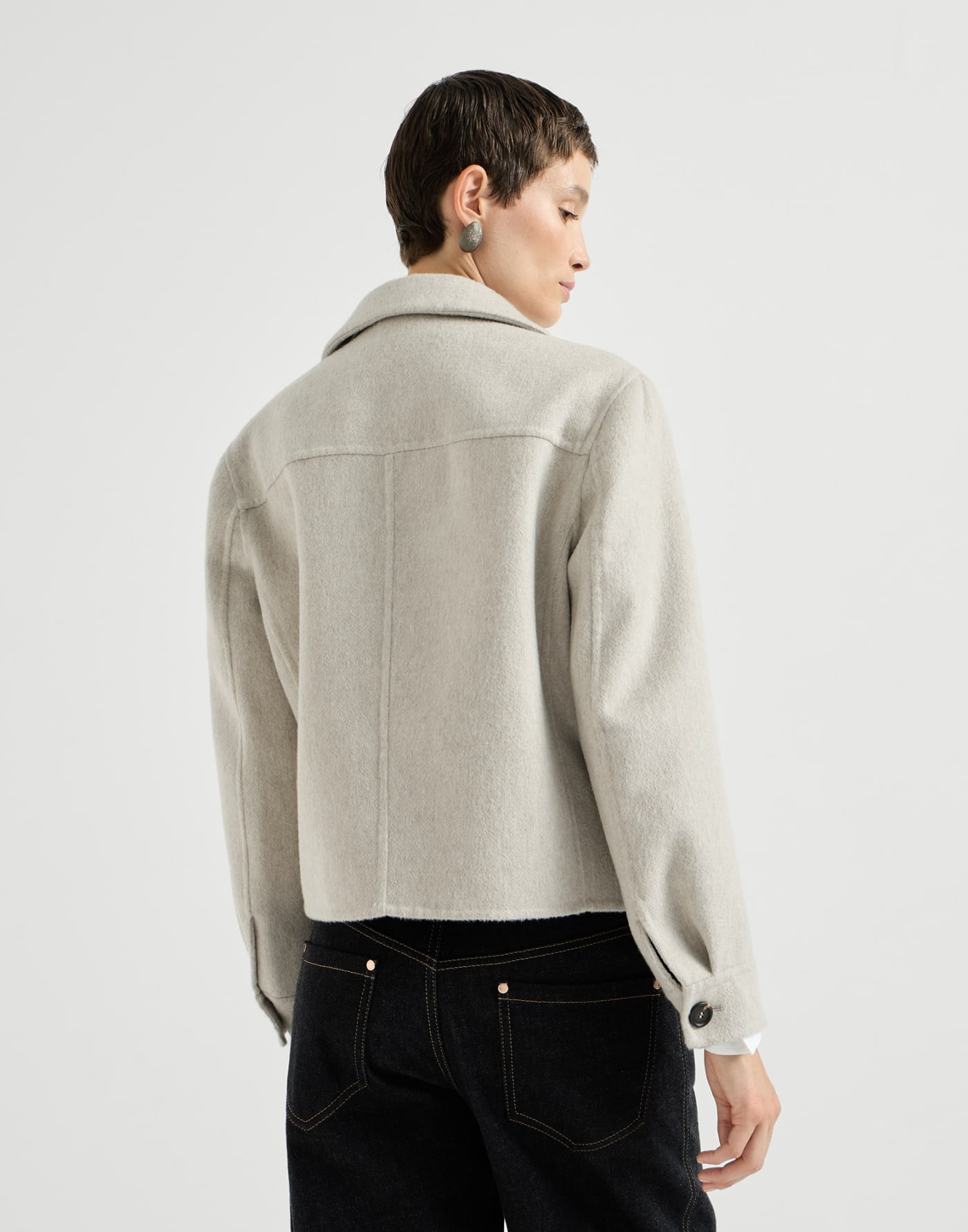 Crop caban jacket with monili Grey Woman - Brunello Cucinelli