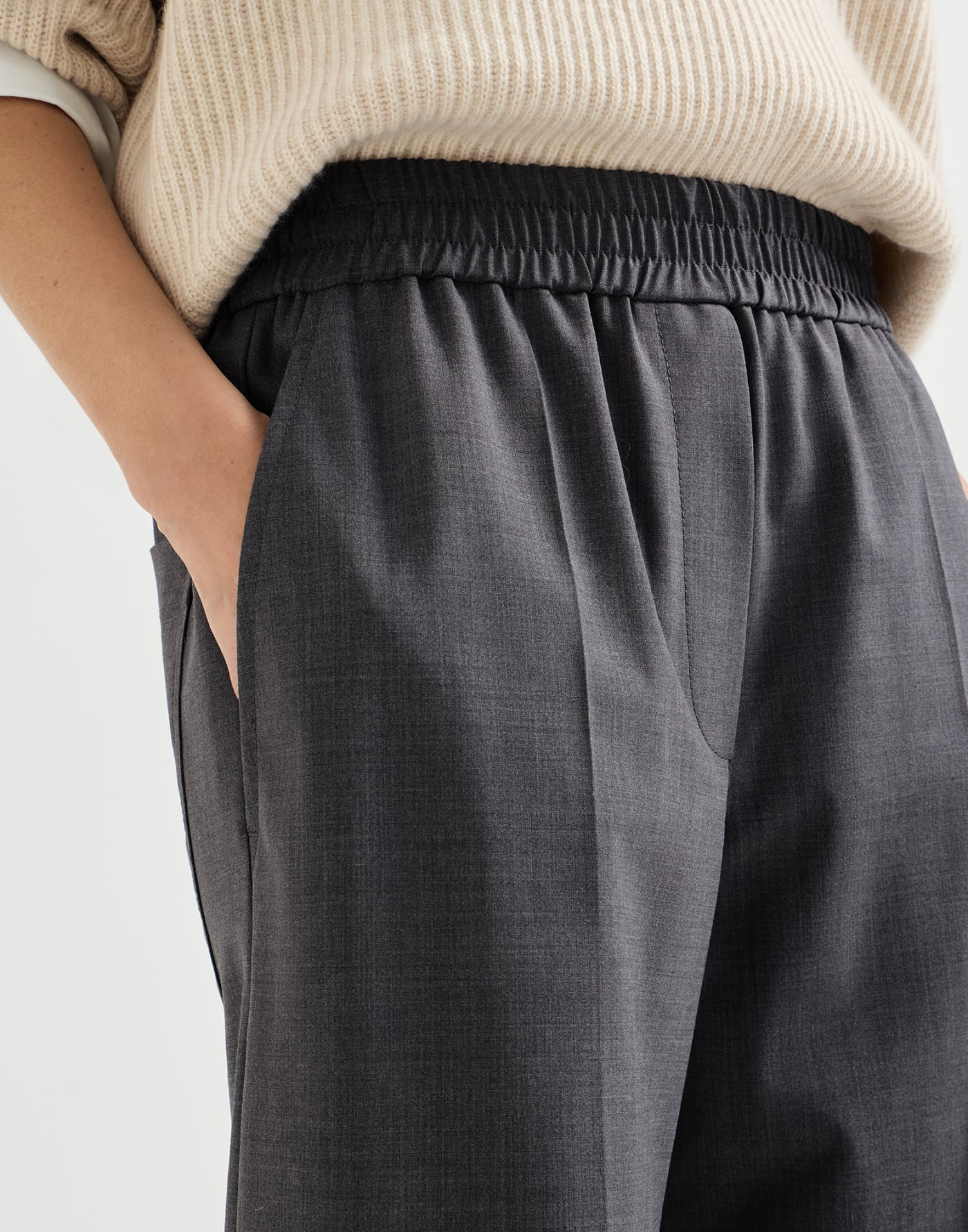 Pantalón Loose Track Gris Lignito Mujer - Brunello Cucinelli