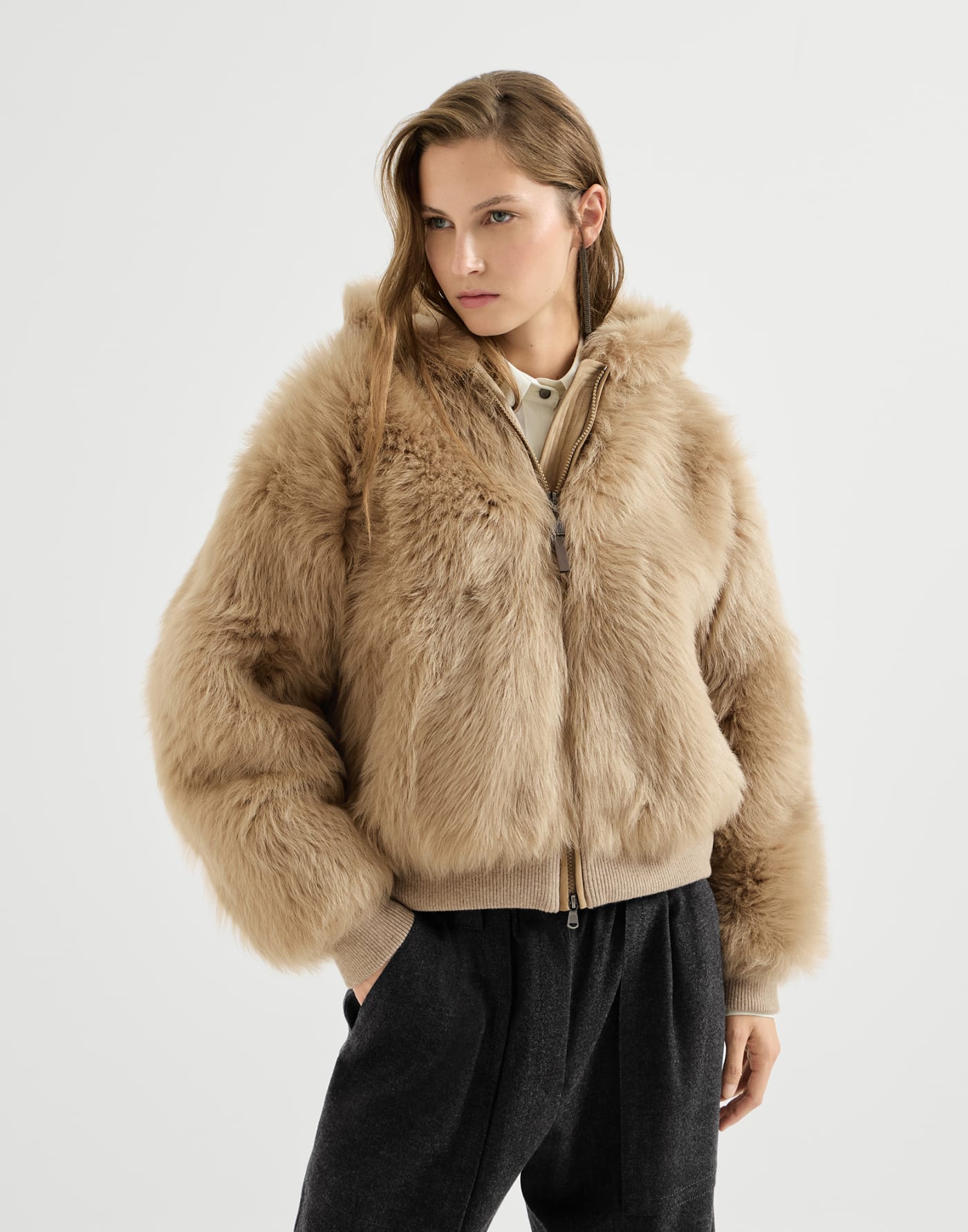 Lux shearling outerwear jacket Honey Woman - Brunello Cucinelli