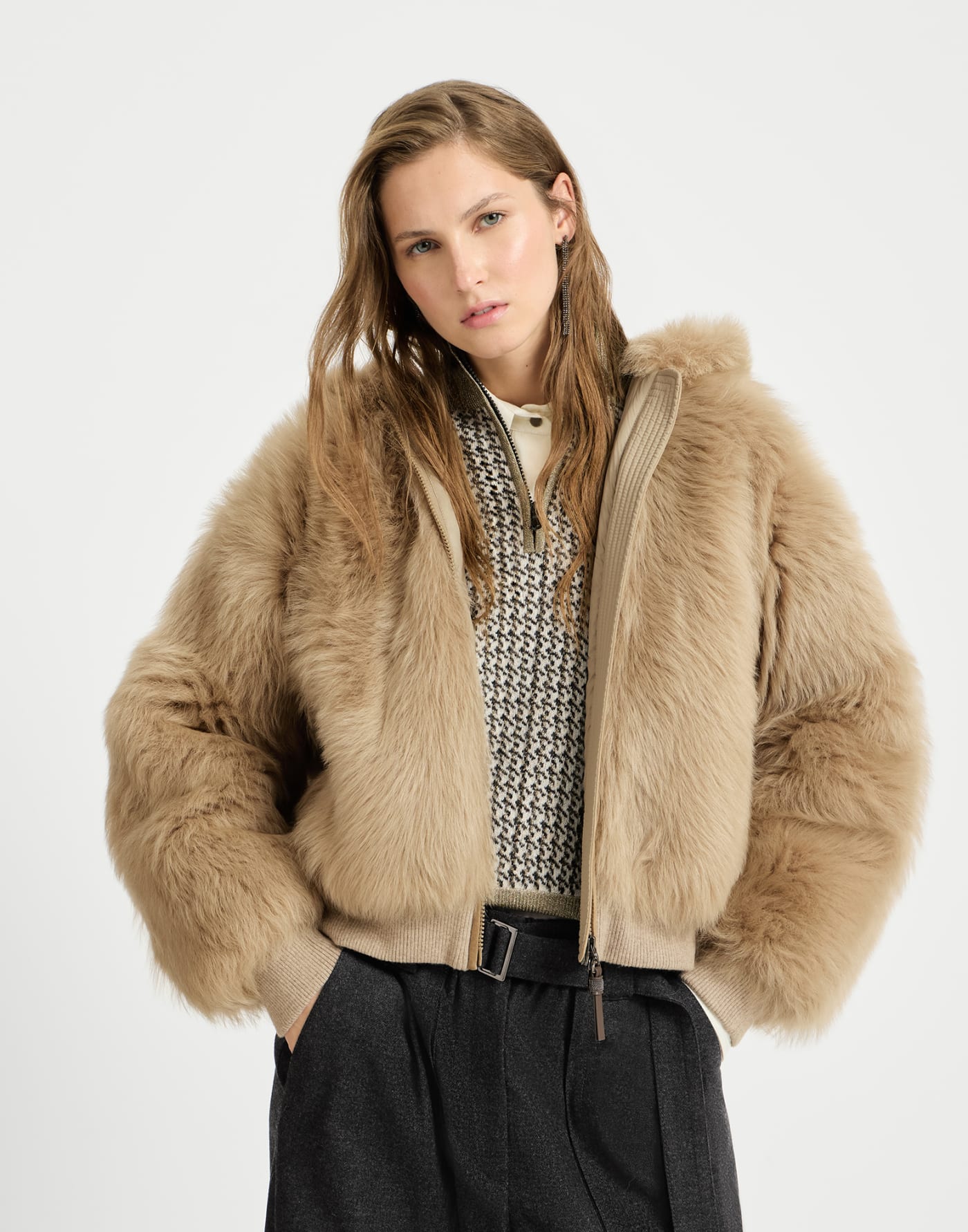 Lux shearling outerwear jacket Honey Woman - Brunello Cucinelli