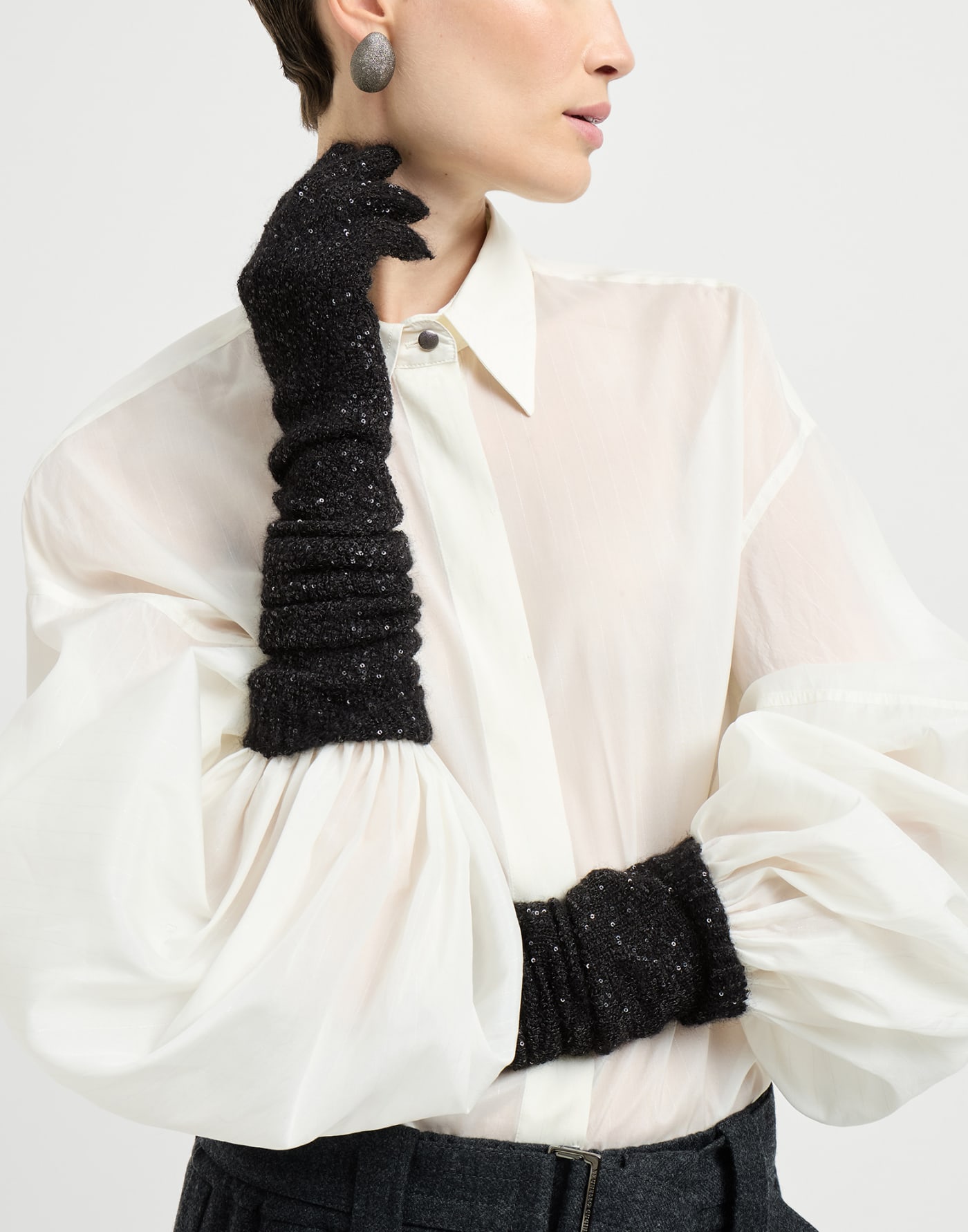 Mohair and wool dazzling texture gloves Black Woman - Brunello Cucinelli