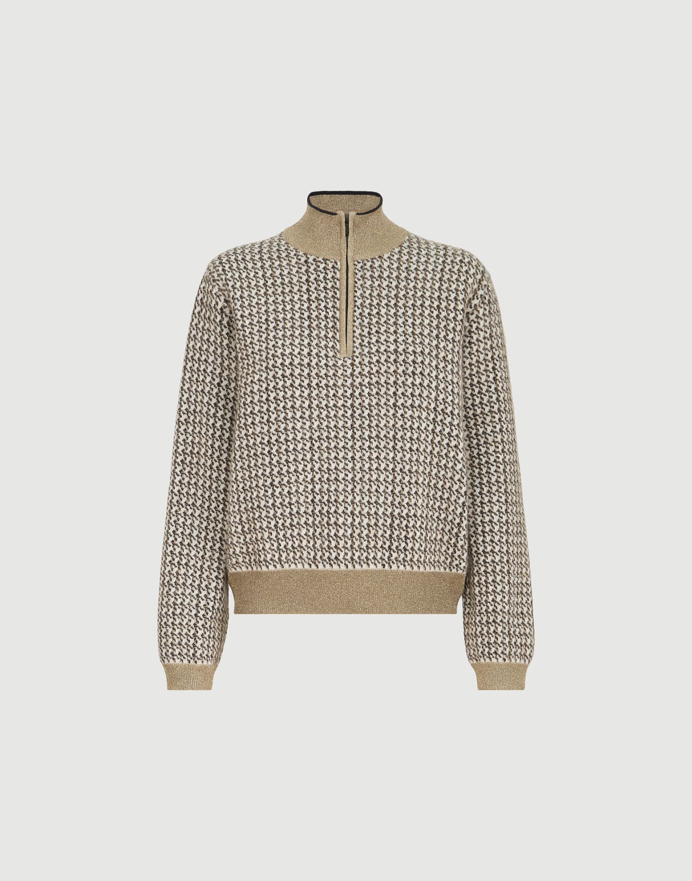 Sparkling houndstooth half-zip sweater Light Brown Woman - Brunello Cucinelli
