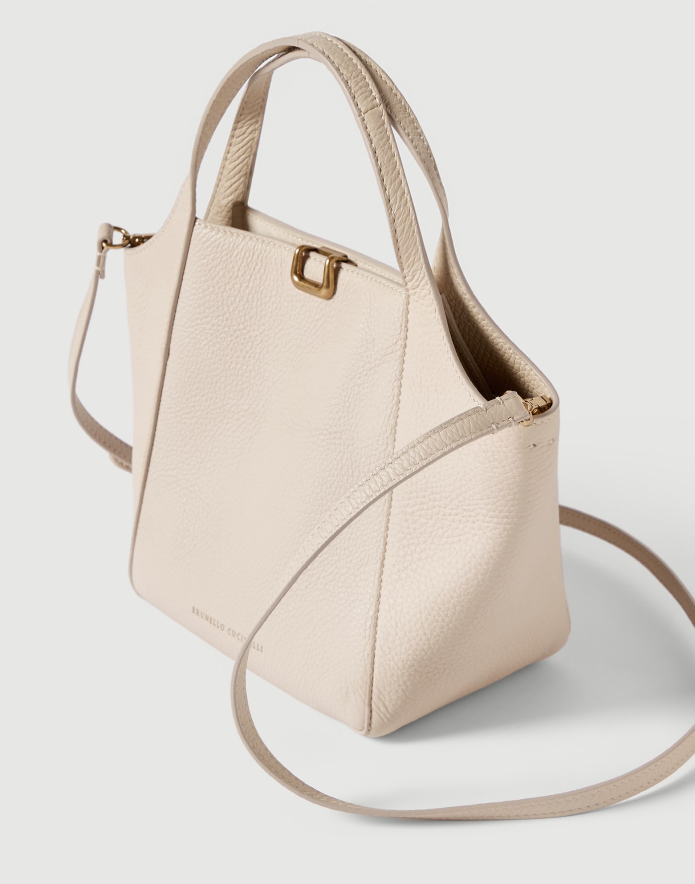 Leather sartorial small bucket bag Ivory Woman - Brunello Cucinelli