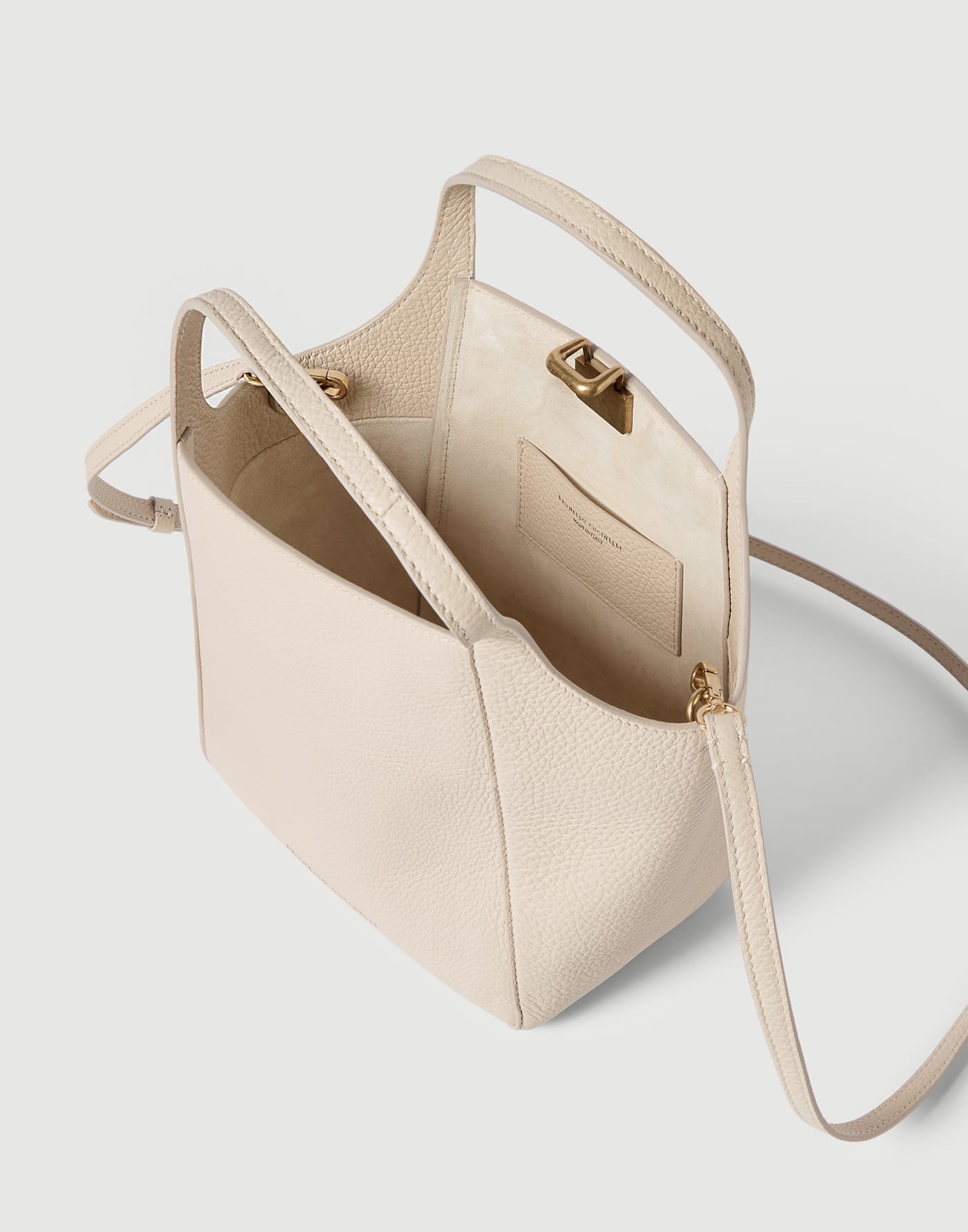 Leather sartorial small bucket bag Ivory Woman - Brunello Cucinelli