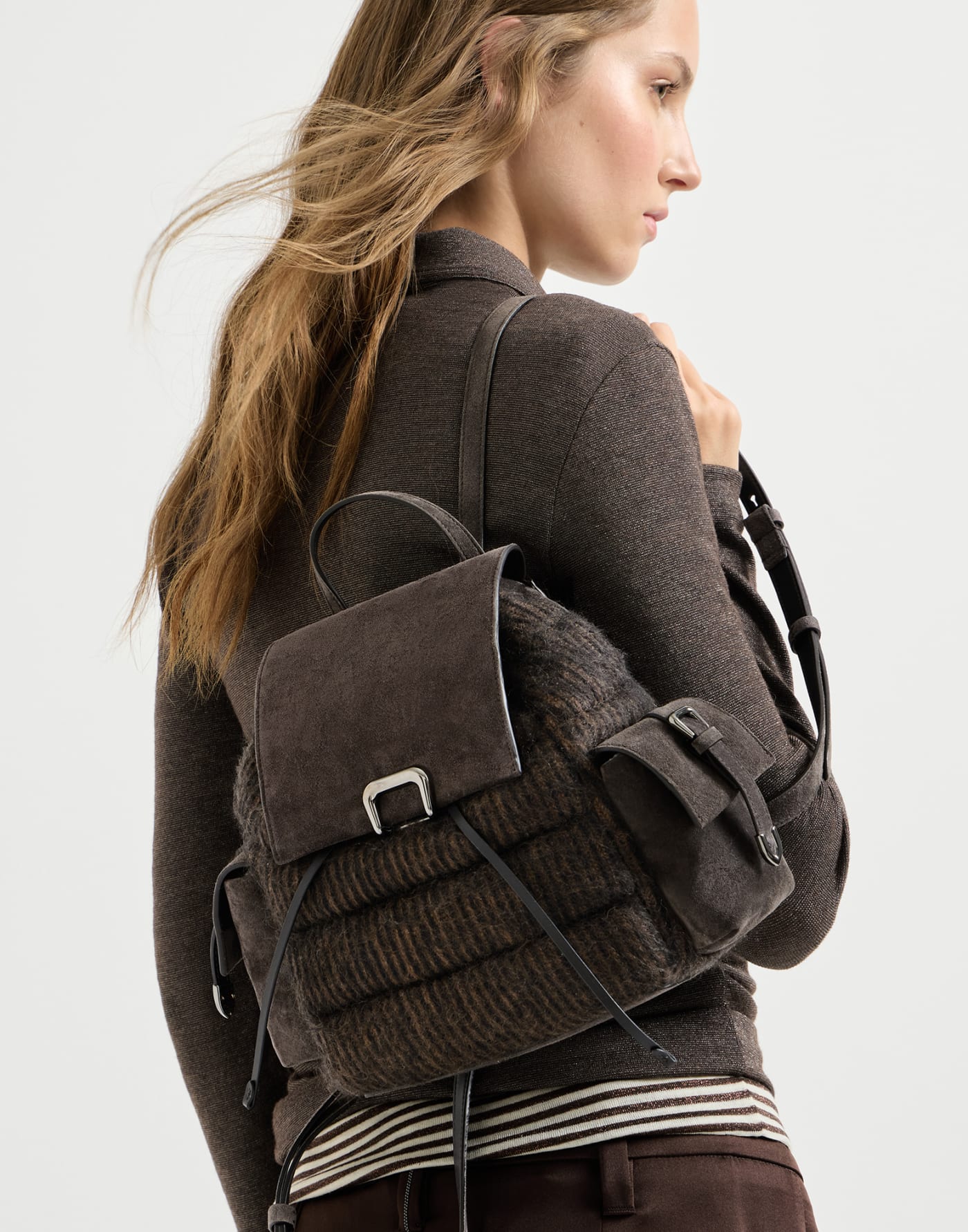 Knit and suede sartorial backpack Pepper Woman - Brunello Cucinelli