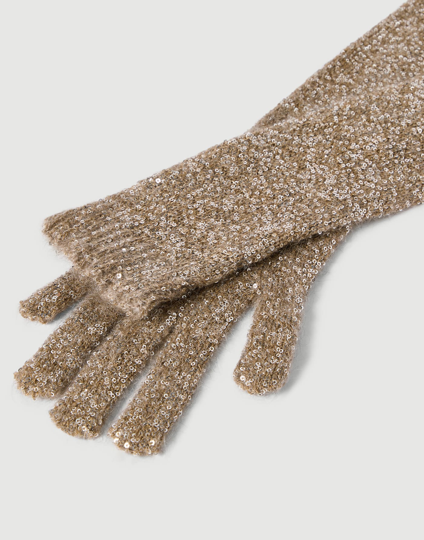 Mohair and wool dazzling texture gloves Light Brown Woman - Brunello Cucinelli