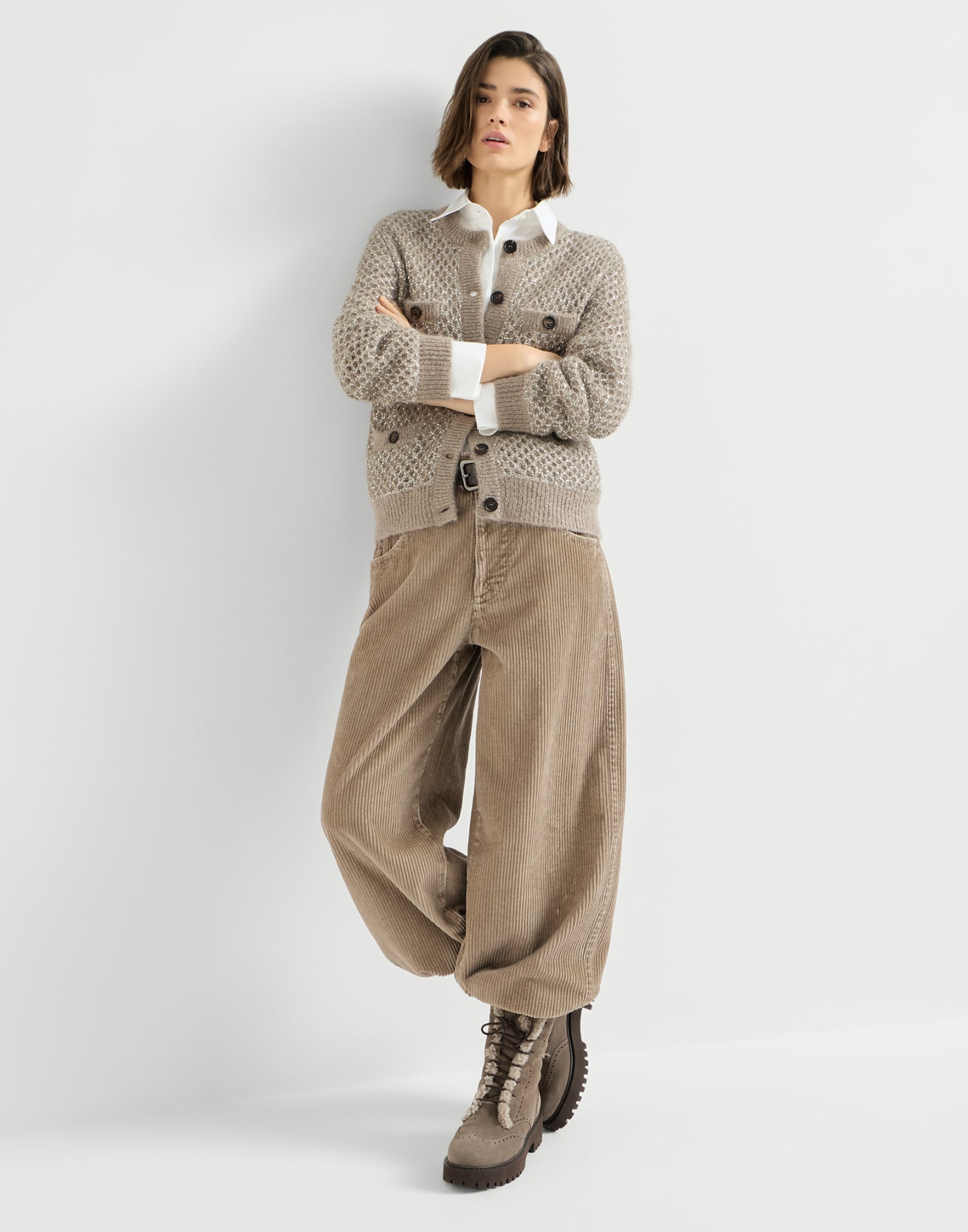 Corduroy baggy trousers Beige Woman - Brunello Cucinelli