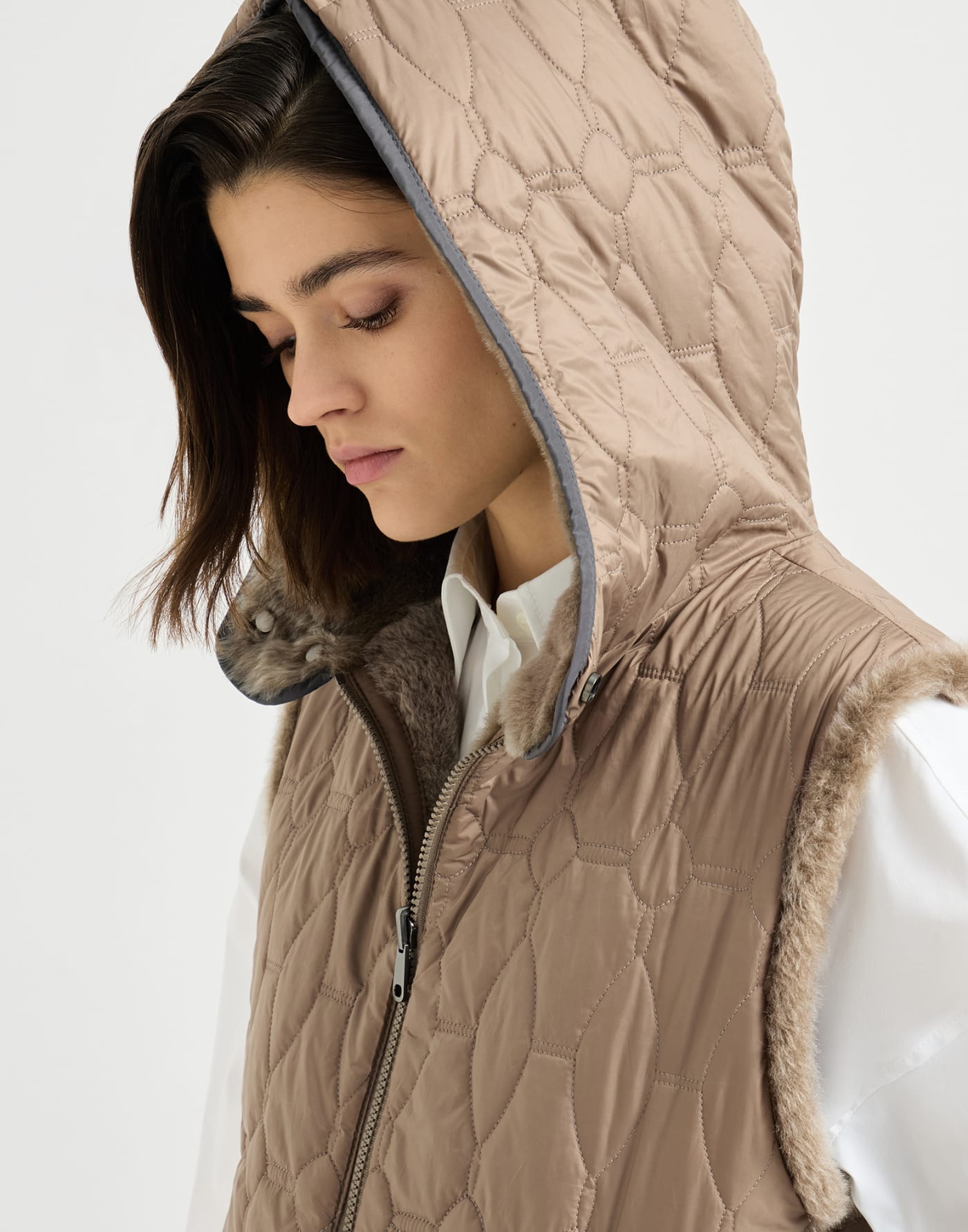 Shearling reversible vest Light Brown Woman - Brunello Cucinelli