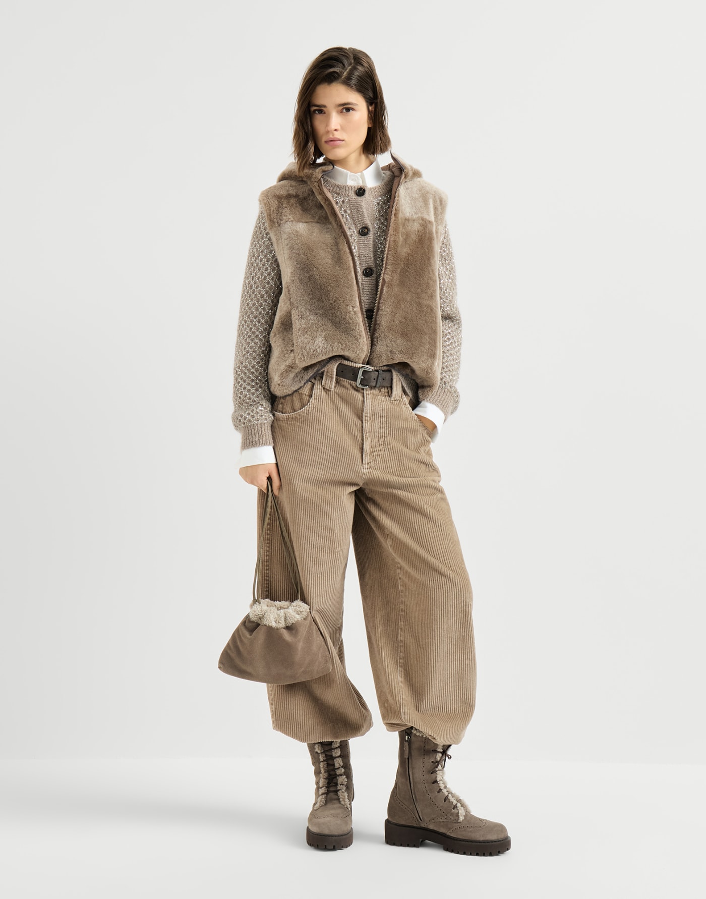 Shearling reversible vest Light Brown Woman - Brunello Cucinelli
