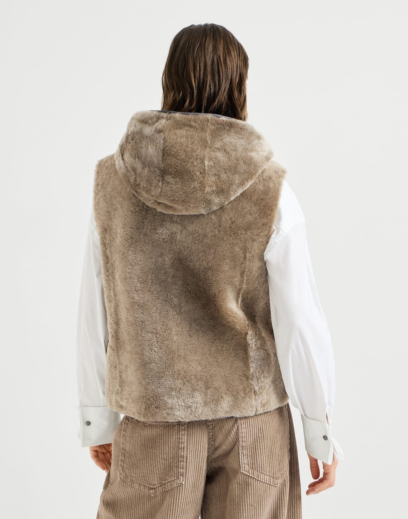 Shearling reversible vest Light Brown Woman - Brunello Cucinelli