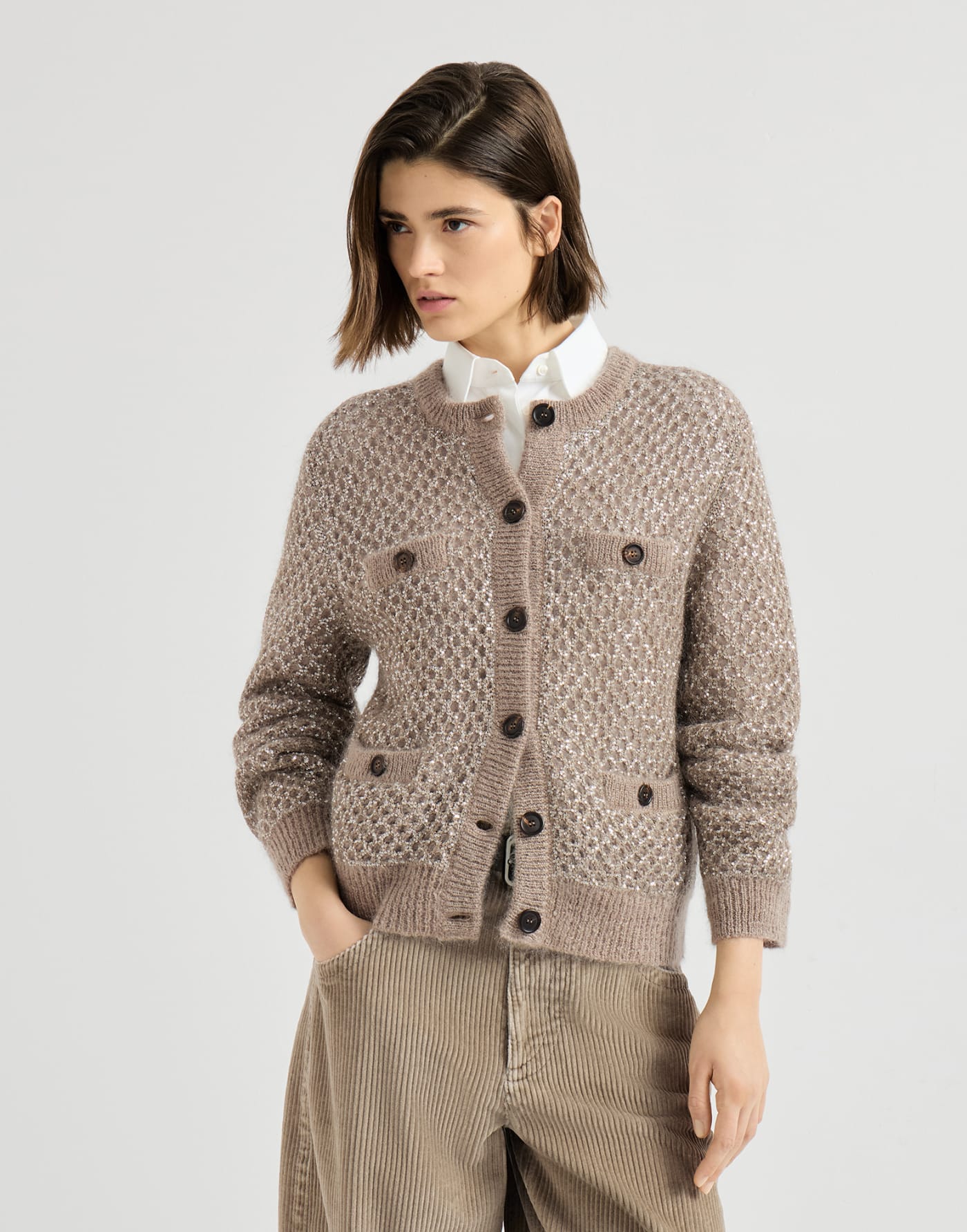 Dazzling net cardigan Light Brown Woman - Brunello Cucinelli