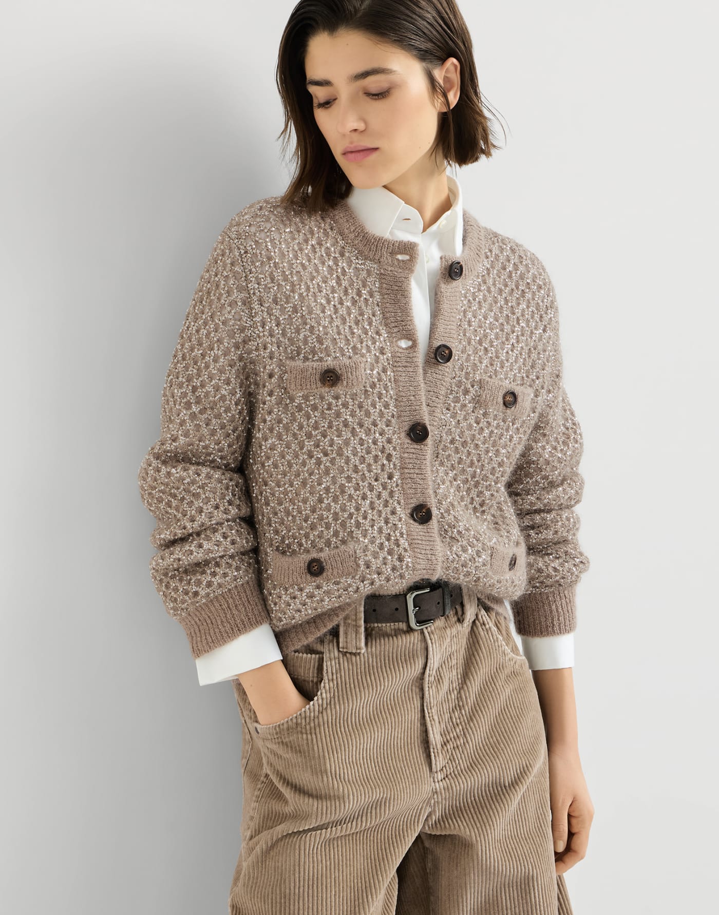 Dazzling net cardigan Light Brown Woman - Brunello Cucinelli