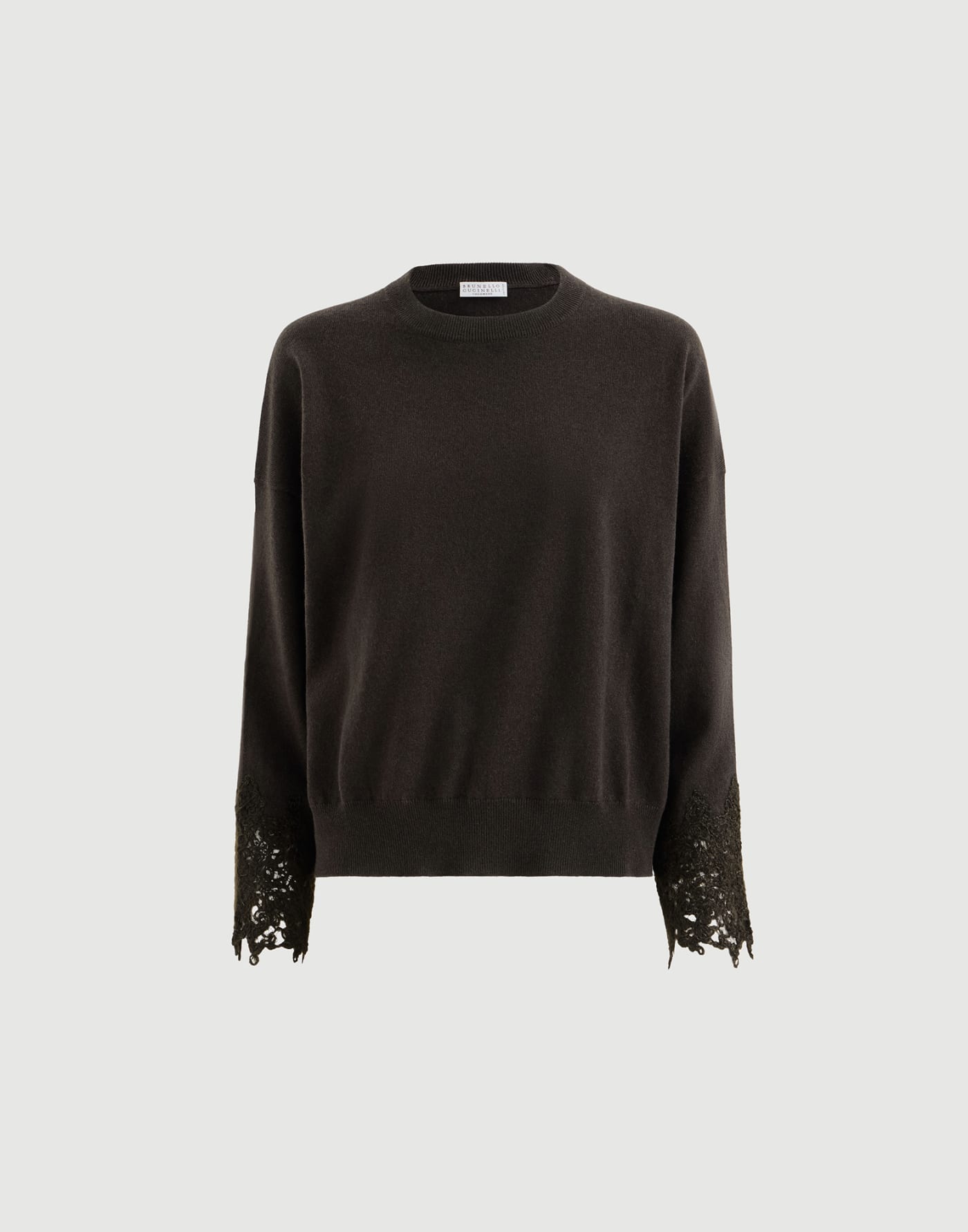 Sweater with wispy lace cuffs Coffee Woman - Brunello Cucinelli