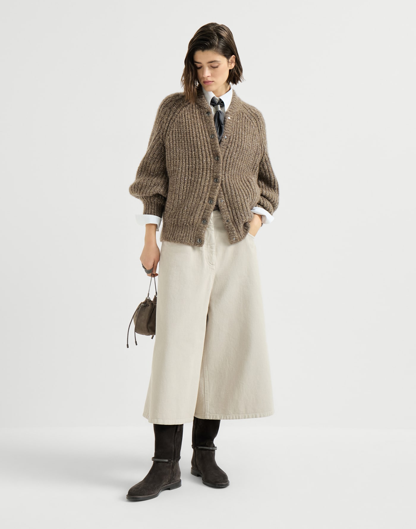 Dazzling cashmere and silk cardigan Brown Woman - Brunello Cucinelli