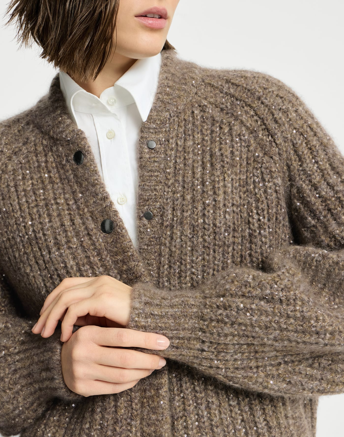 Dazzling cashmere and silk cardigan Brown Woman - Brunello Cucinelli