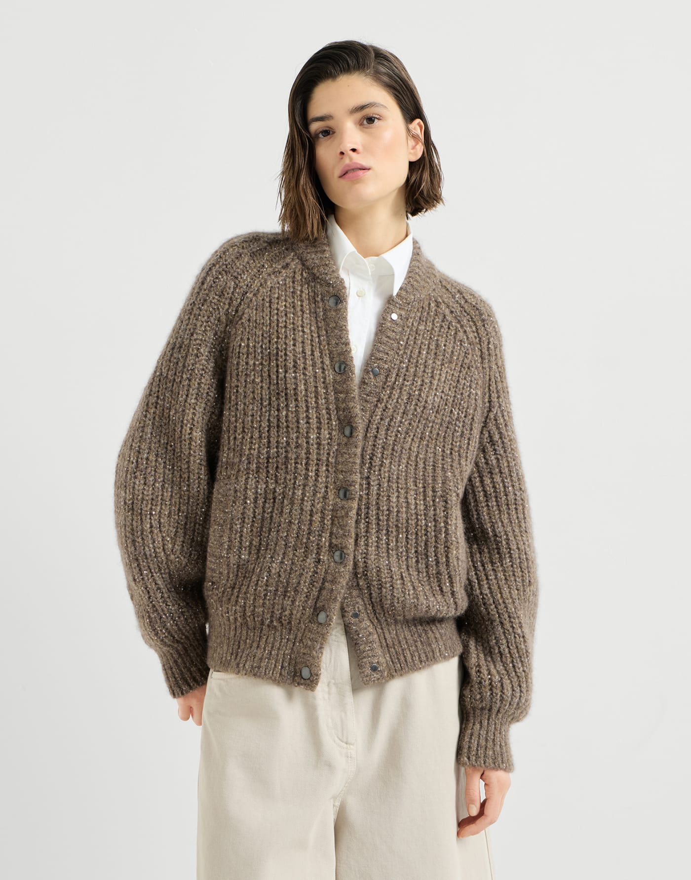 Dazzling cashmere and silk cardigan Brown Woman - Brunello Cucinelli