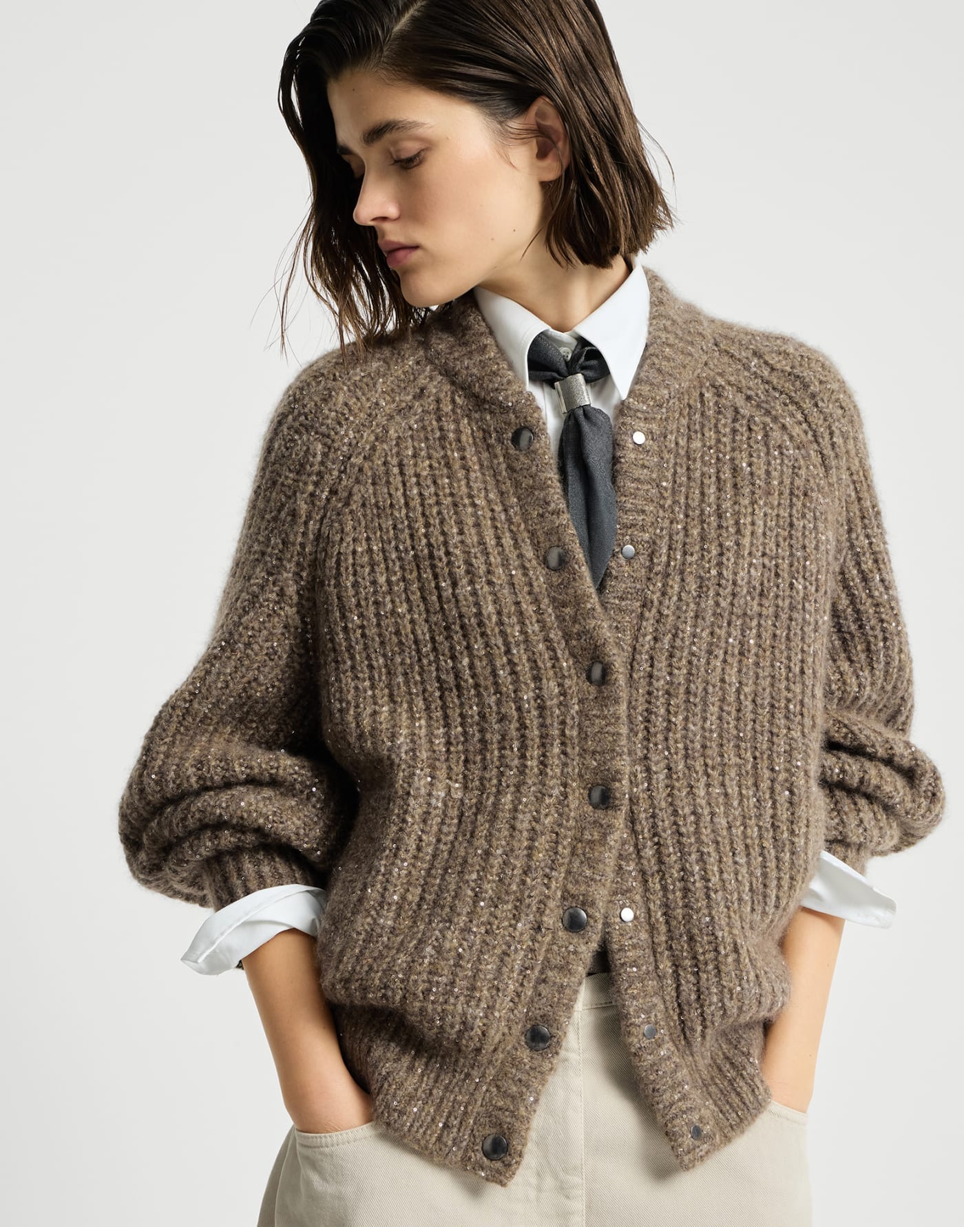 Dazzling cashmere and silk cardigan Brown Woman - Brunello Cucinelli