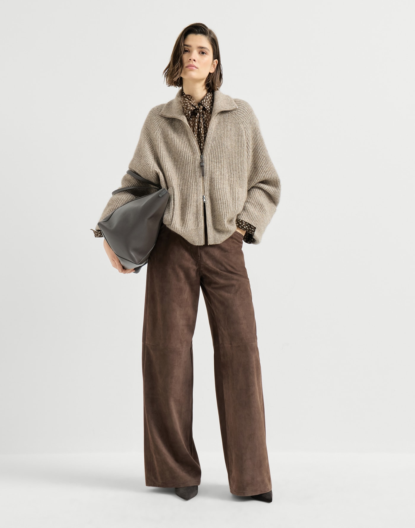 Baggy trousers with monili Rust Brown Woman - Brunello Cucinelli