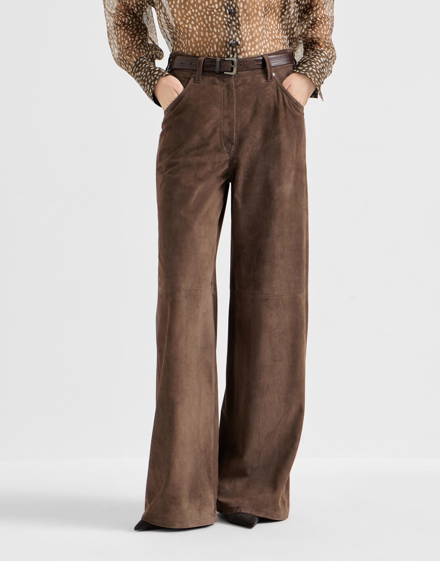 Baggy trousers with monili Rust Brown Woman - Brunello Cucinelli