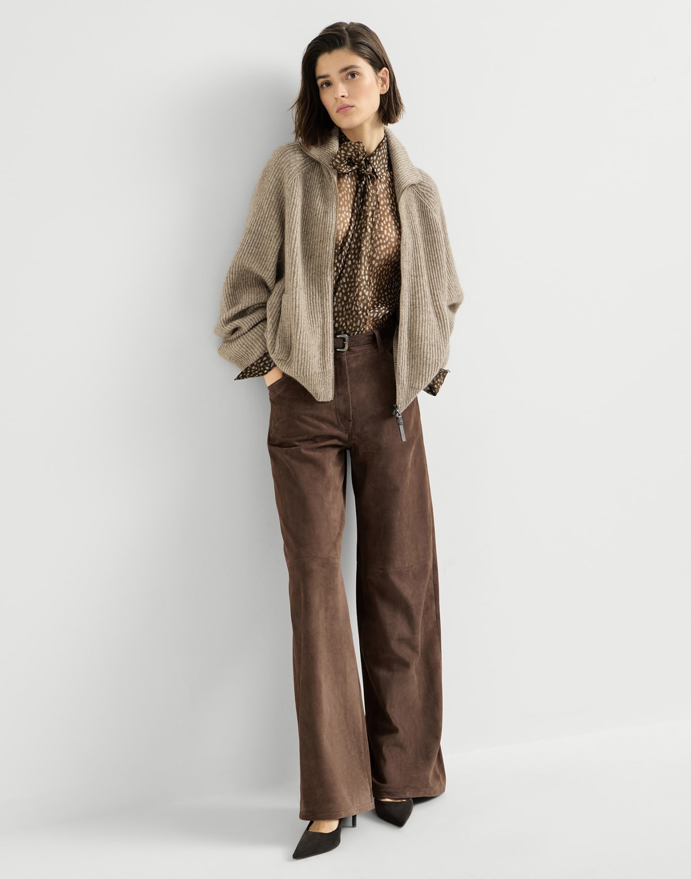Baggy trousers with monili Rust Brown Woman - Brunello Cucinelli