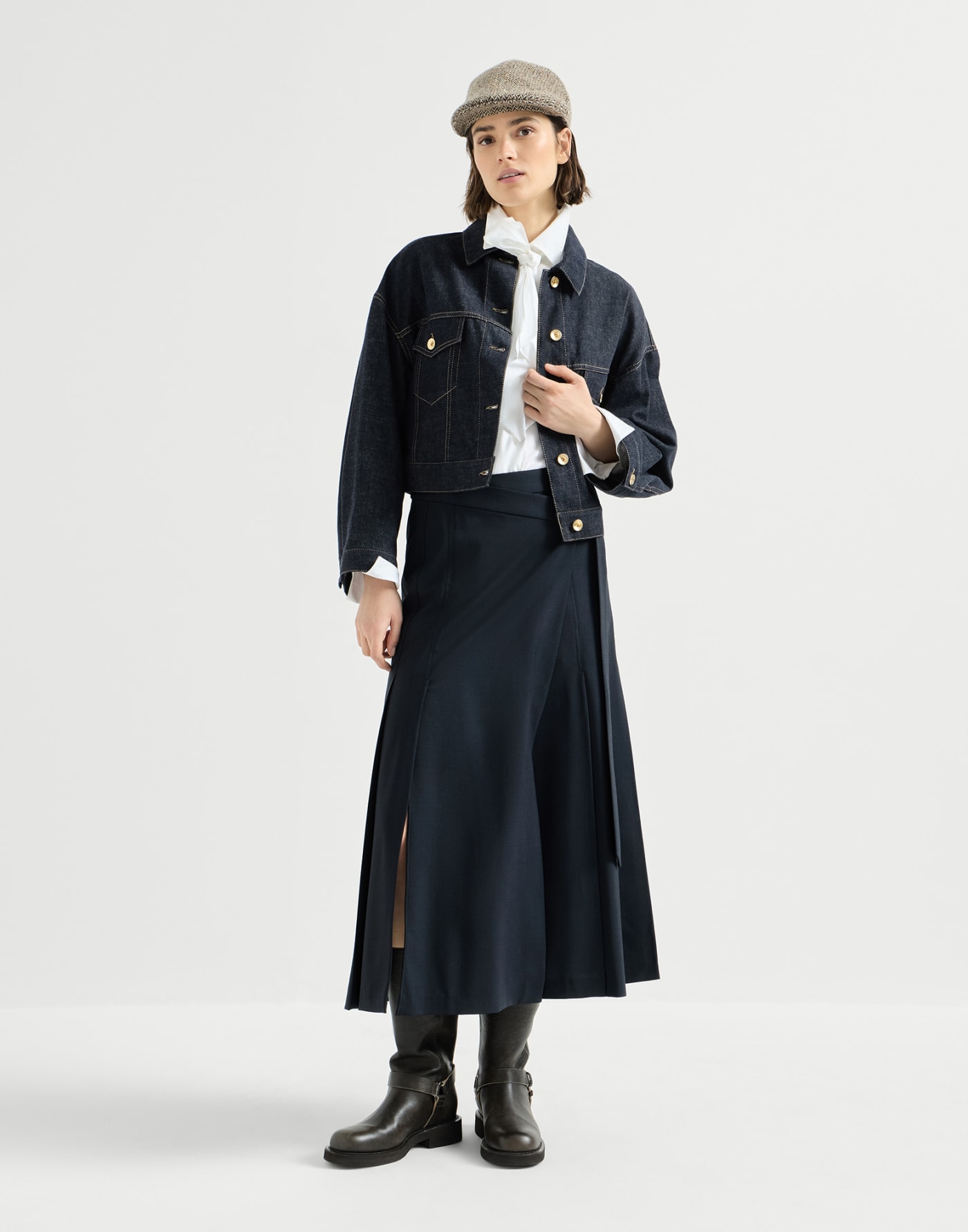 Tropical luxury wool kilt skirt Blue Woman - Brunello Cucinelli
