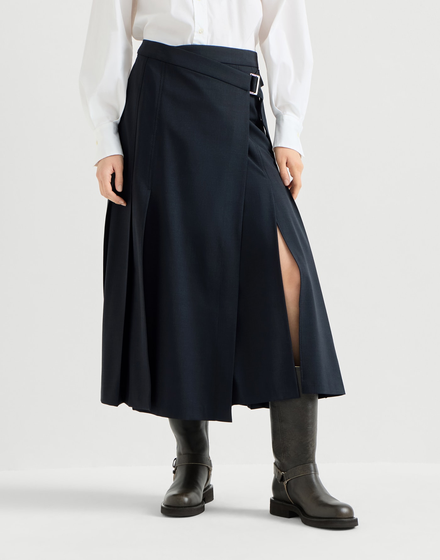 Tropical luxury wool kilt skirt Blue Woman - Brunello Cucinelli