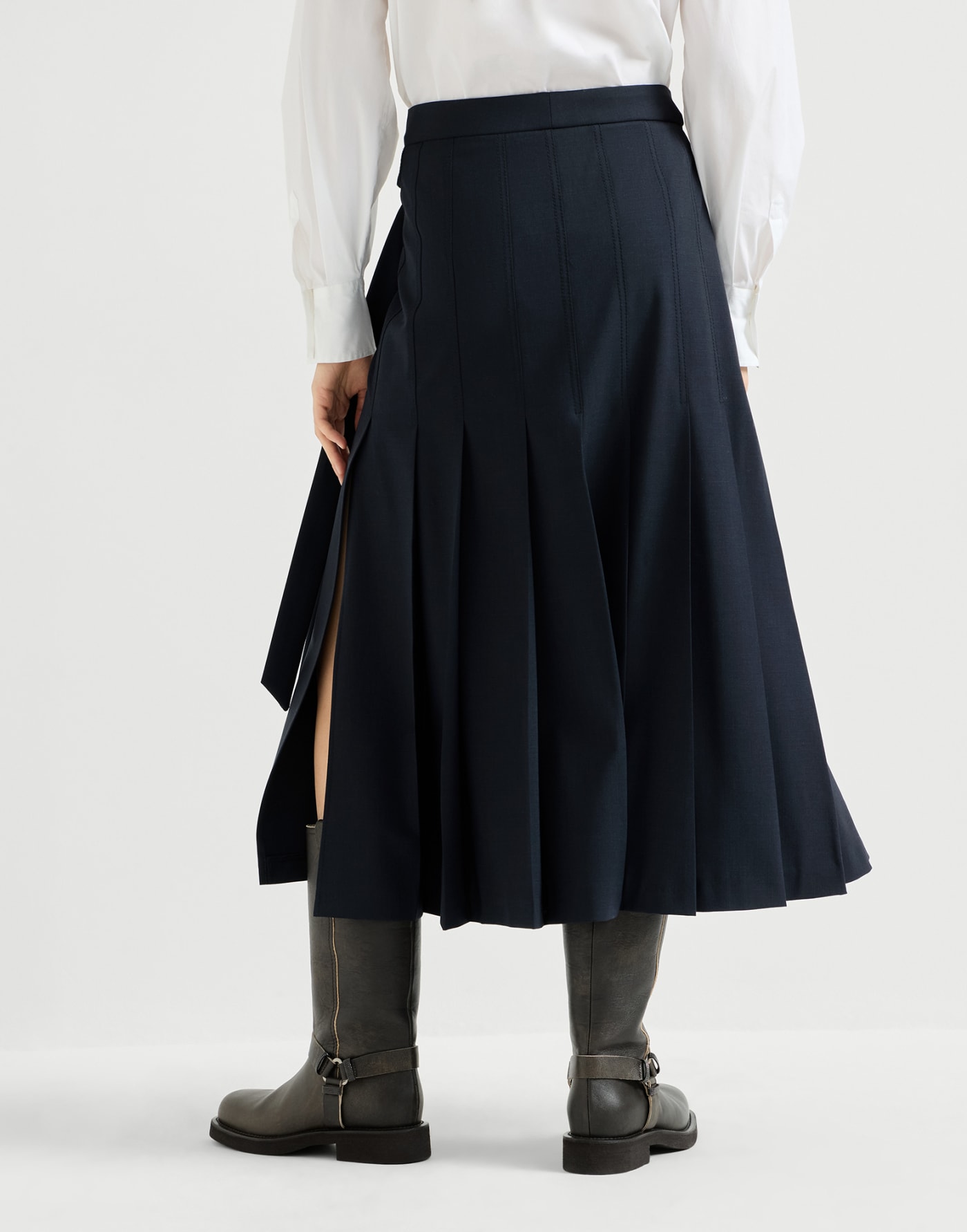 Tropical luxury wool kilt skirt Blue Woman - Brunello Cucinelli