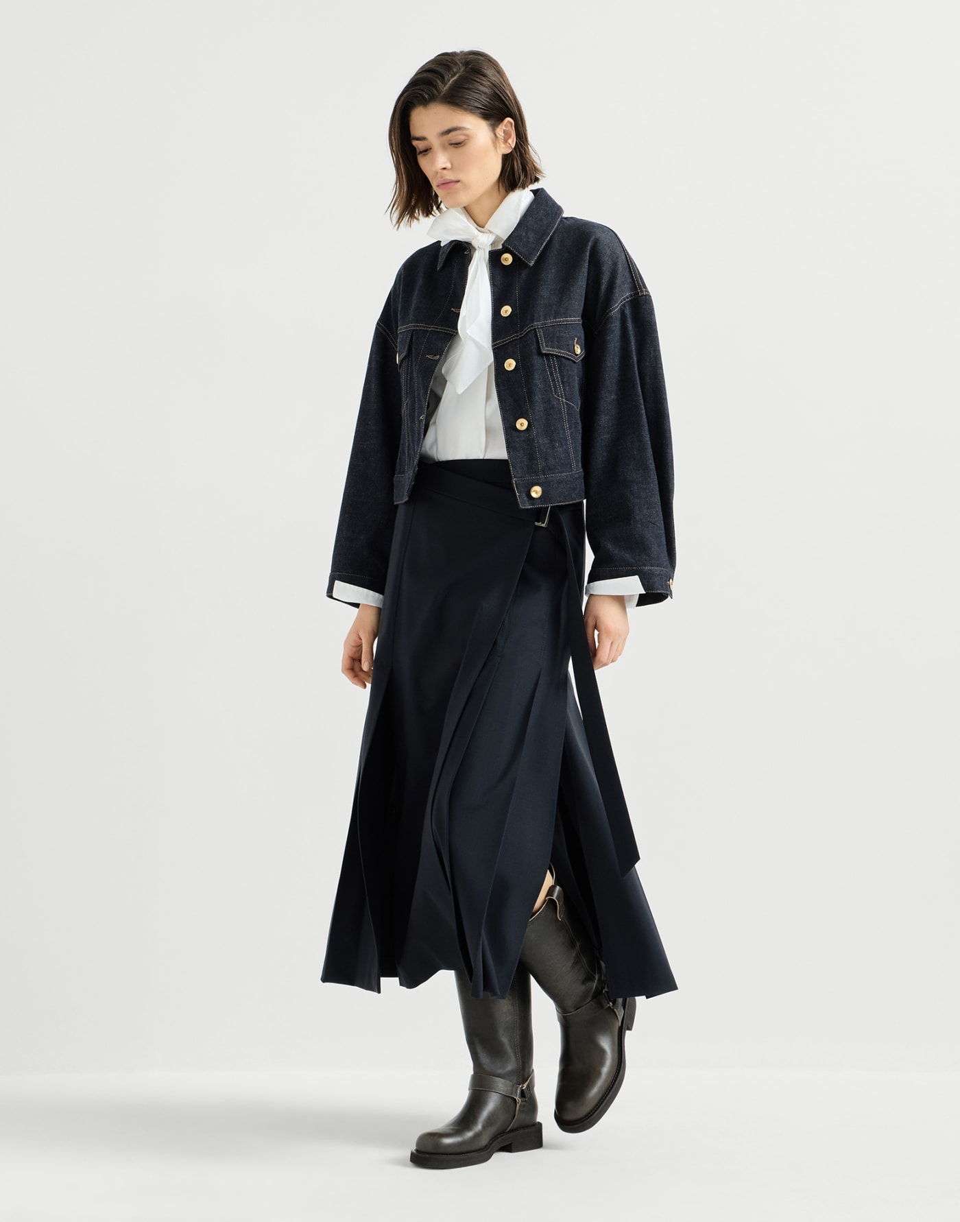 Tropical luxury wool kilt skirt Blue Woman - Brunello Cucinelli