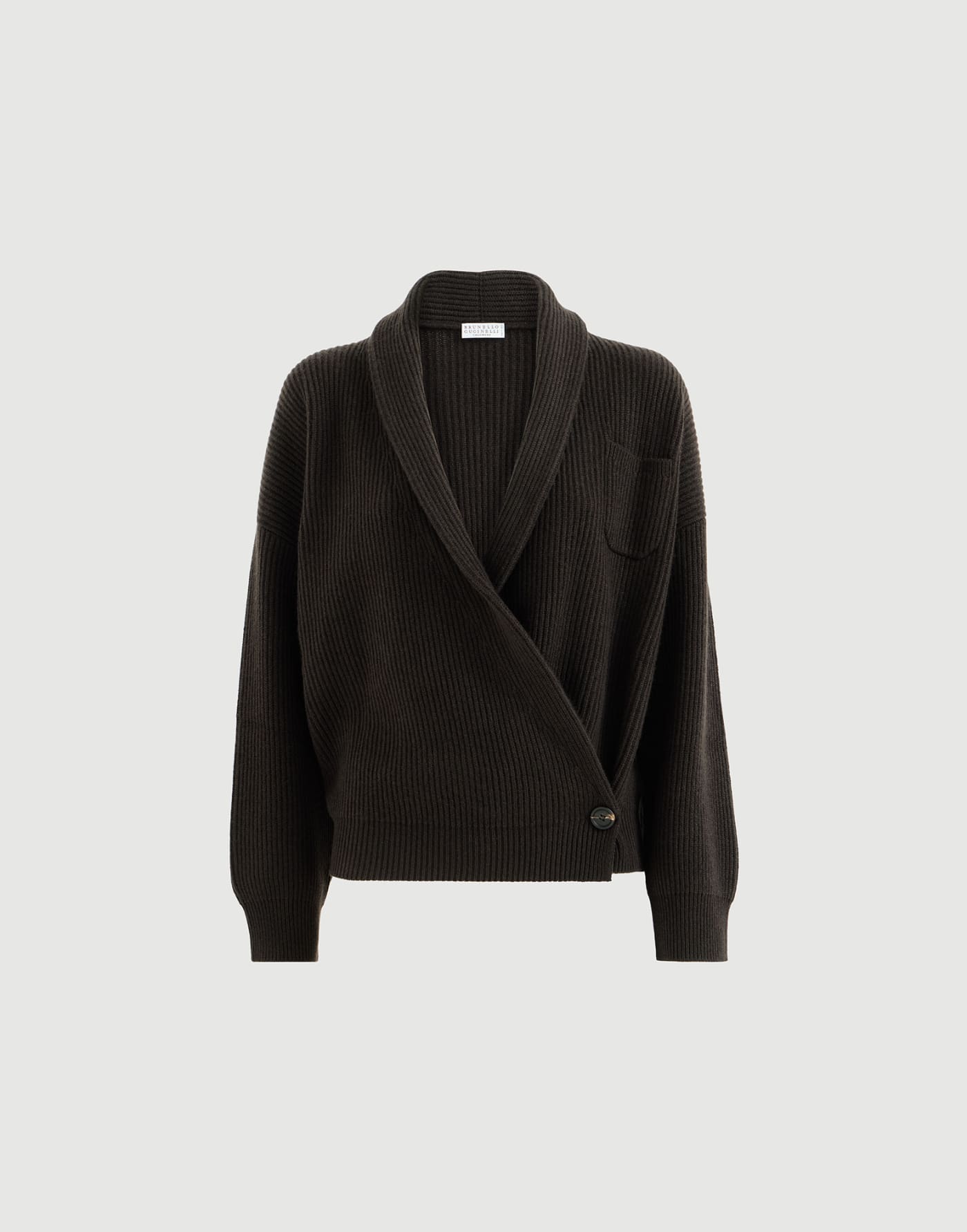English rib cashmere cardigan Coffee Woman - Brunello Cucinelli
