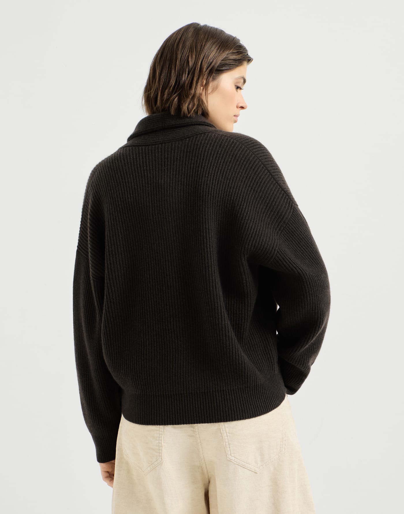 English rib cashmere cardigan Coffee Woman - Brunello Cucinelli