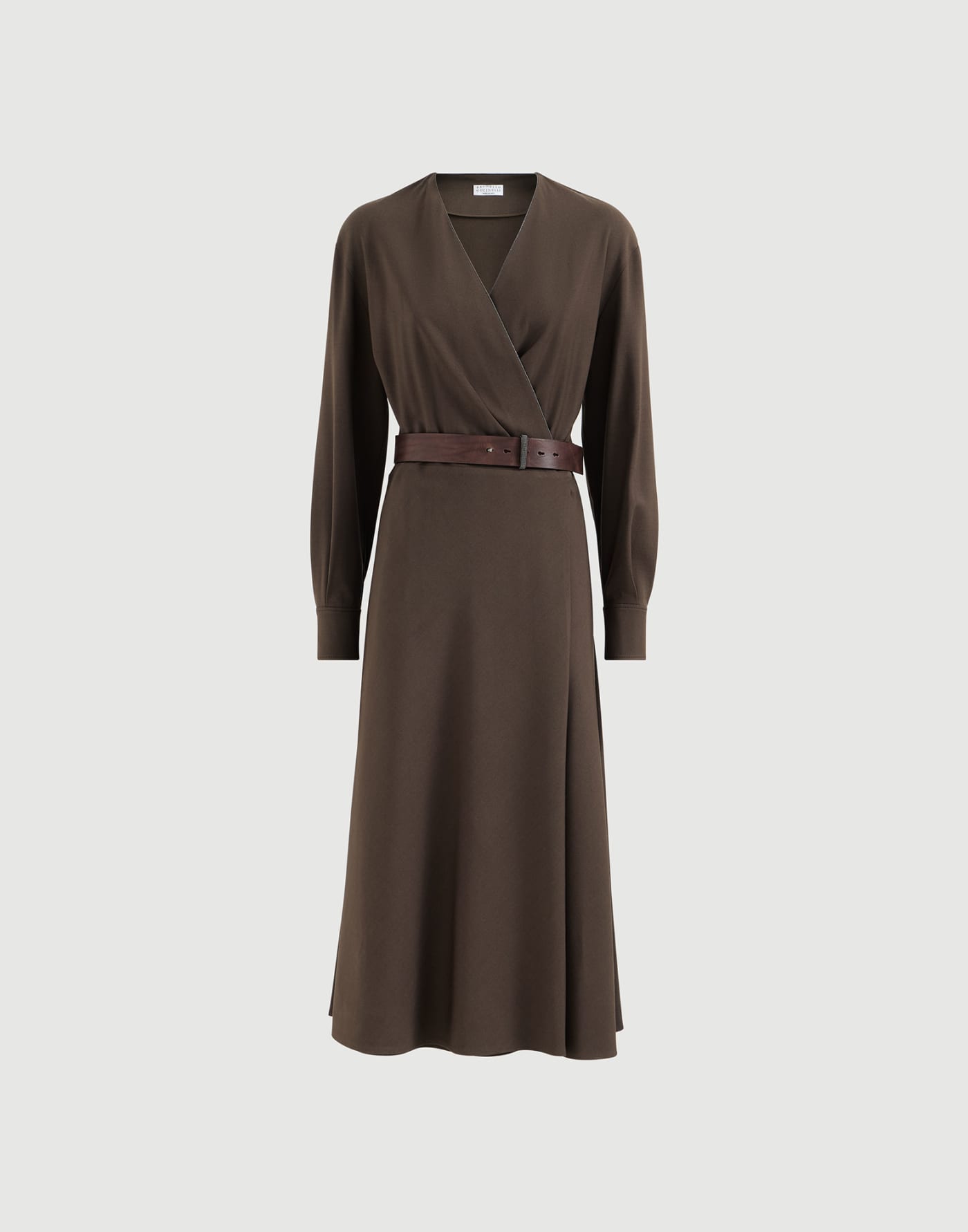 Twill belted dress Pine Cone Brown Woman - Brunello Cucinelli