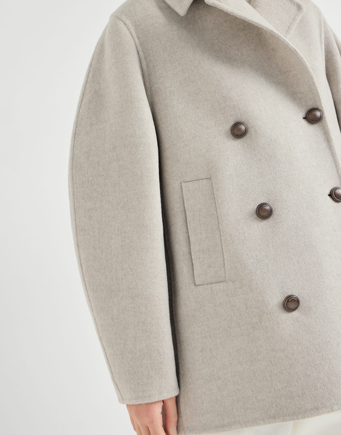 Hand-crafted pea coat Cool Beige Woman - Brunello Cucinelli