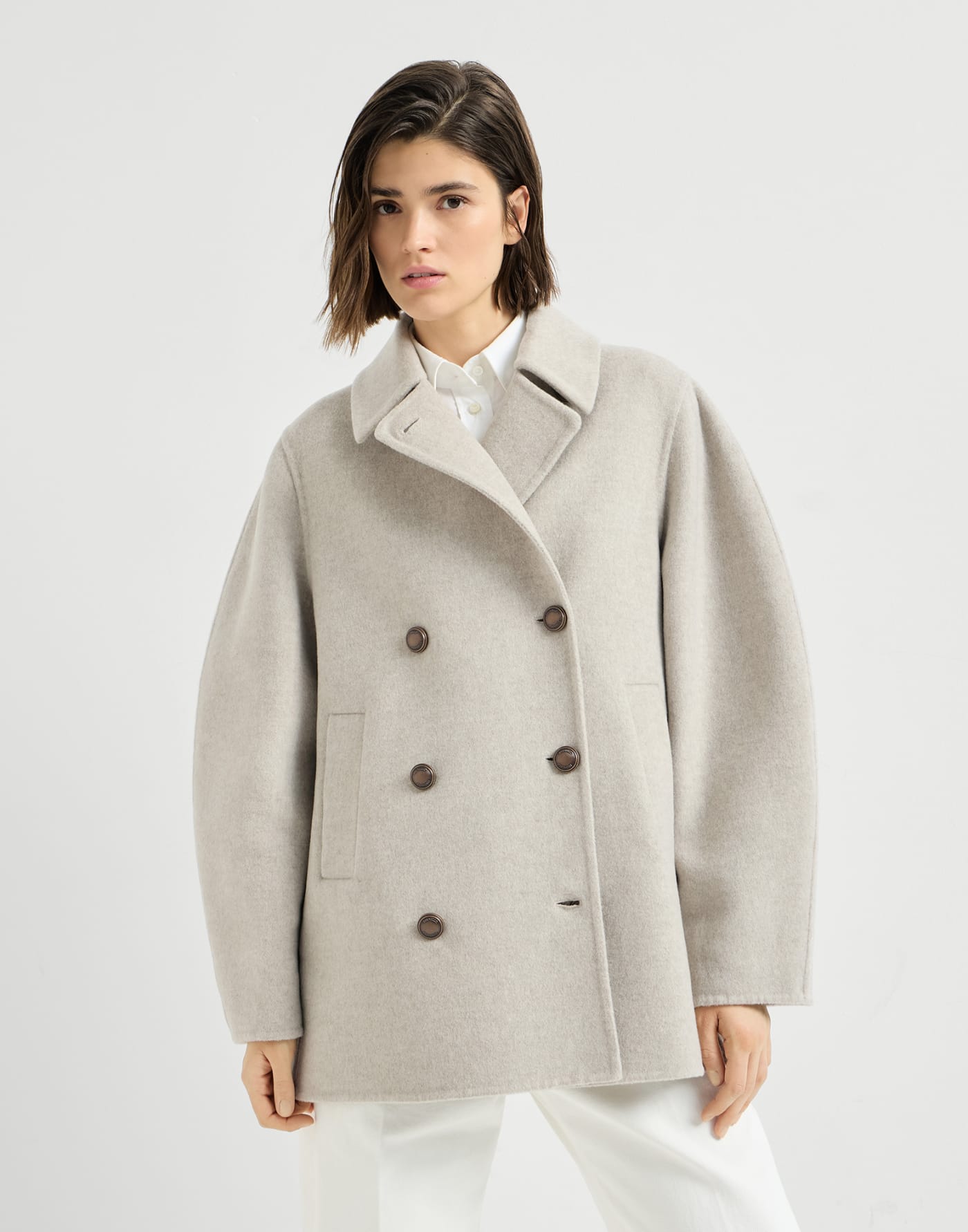 Hand-crafted pea coat Cool Beige Woman - Brunello Cucinelli