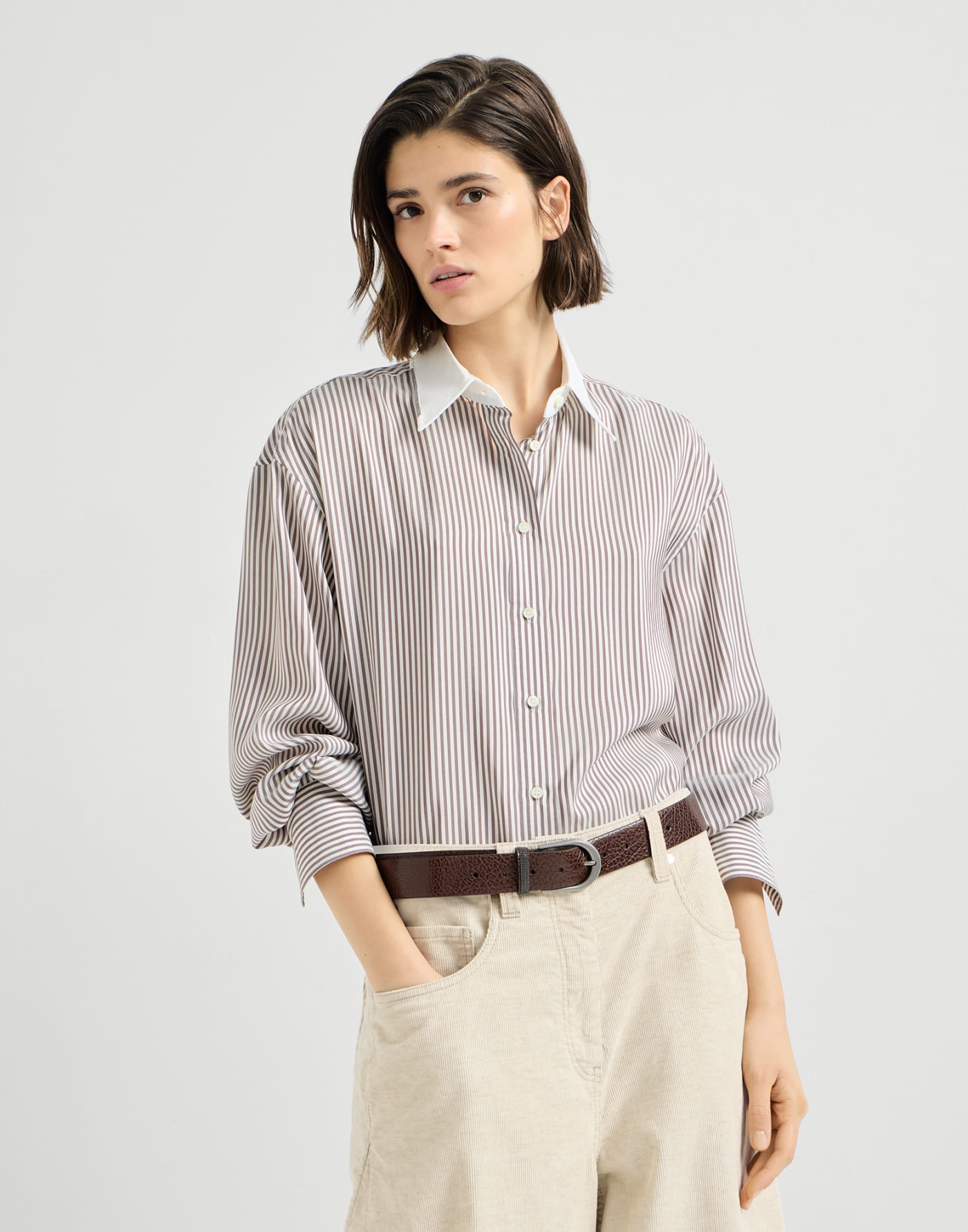 Striped poplin shirt White Woman - Brunello Cucinelli