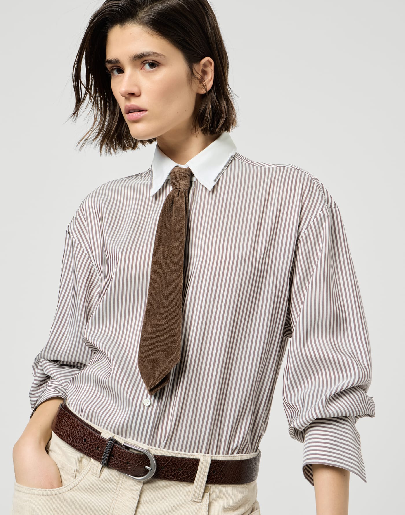 Striped poplin shirt White Woman - Brunello Cucinelli