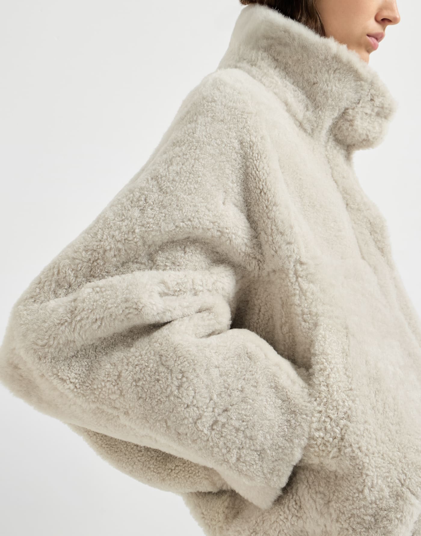 Fuzzy shearling outerwear jacket Grey Woman - Brunello Cucinelli