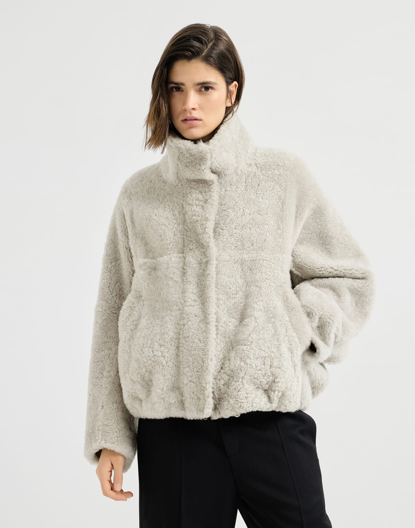 Fuzzy shearling outerwear jacket Grey Woman - Brunello Cucinelli