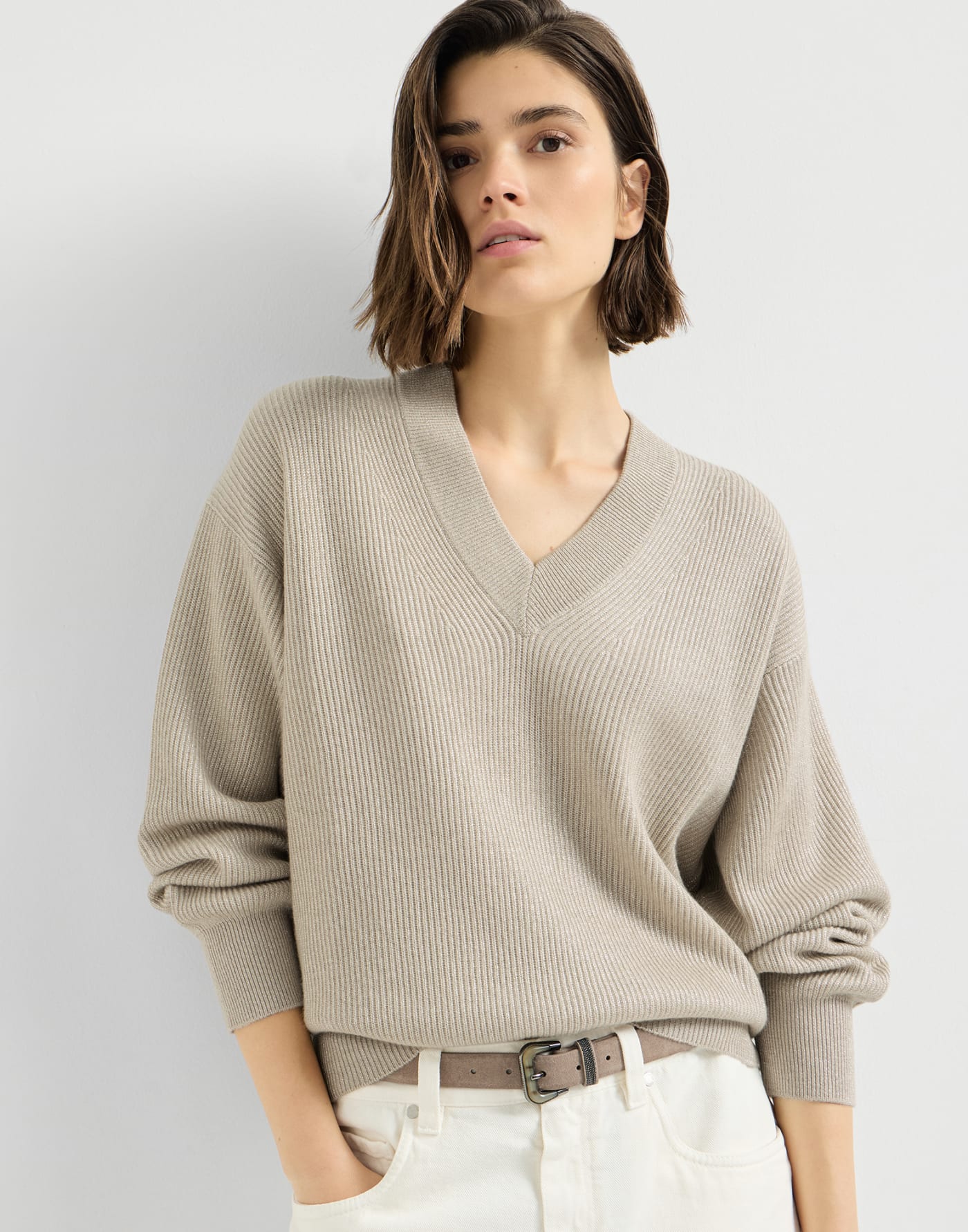 Cardigan in cashmere Sparkling Beige Donna - Brunello Cucinelli
