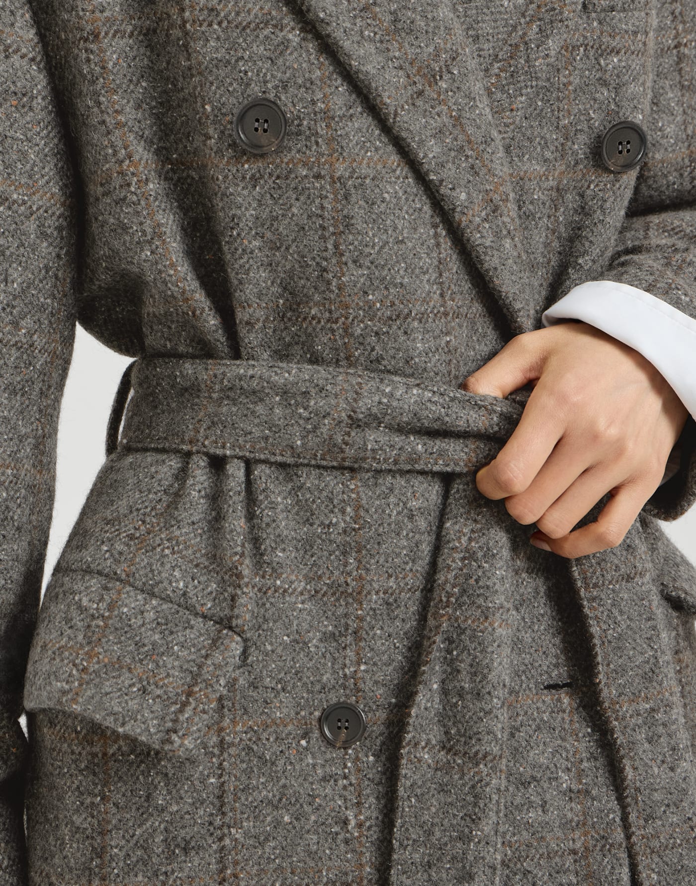 Manteau en tweed à carreaux Gris Foncé Femme - Brunello Cucinelli