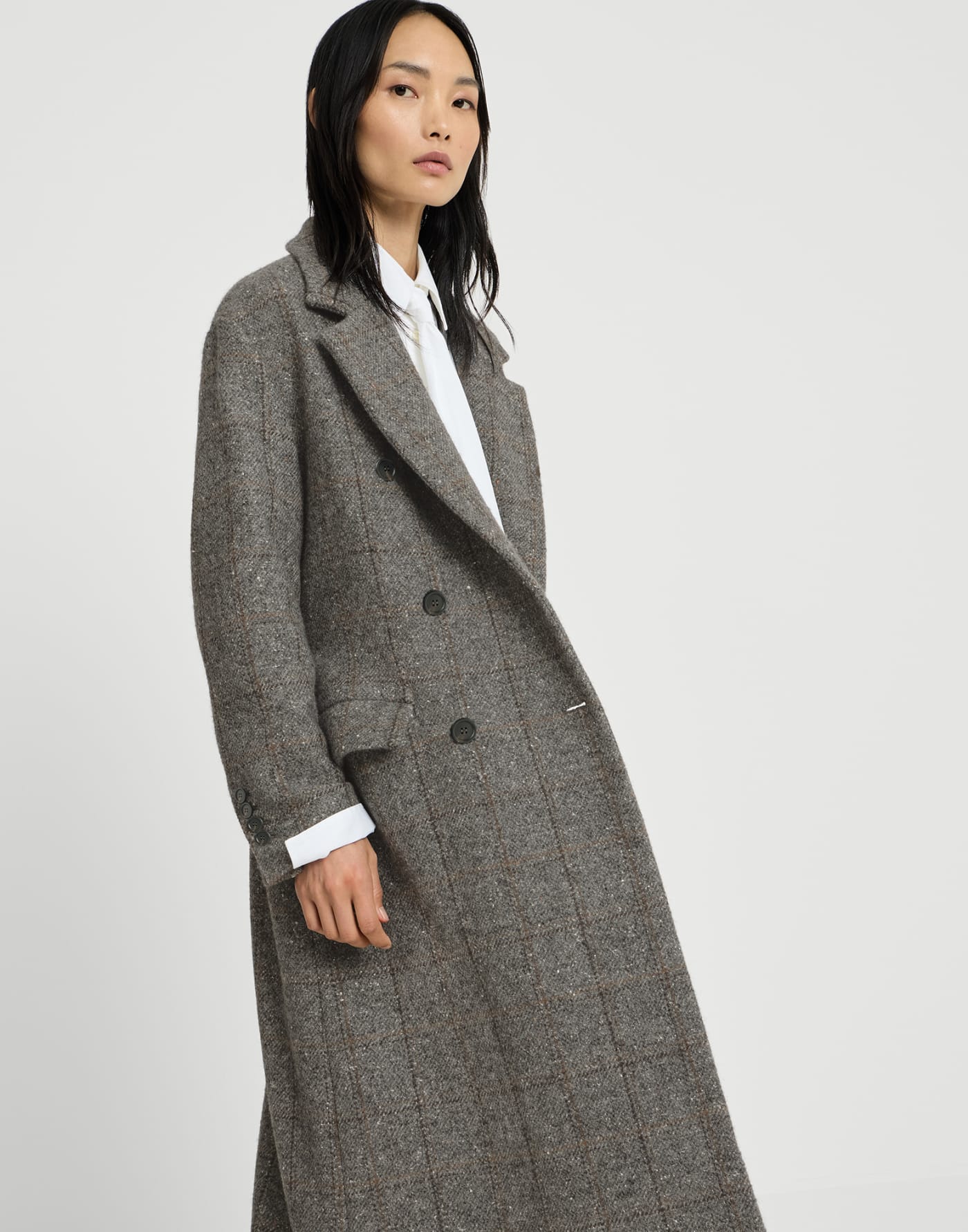 Manteau en tweed à carreaux Gris Foncé Femme - Brunello Cucinelli