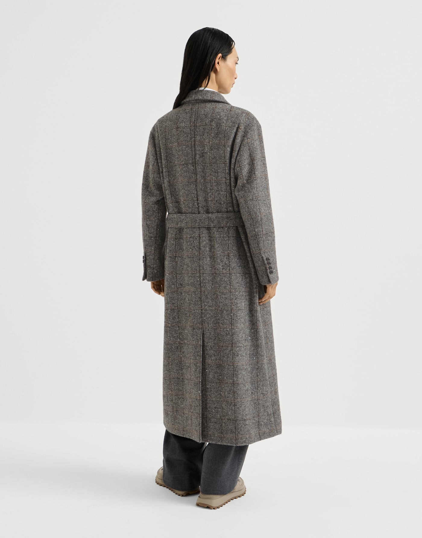 Manteau en tweed à carreaux Gris Foncé Femme - Brunello Cucinelli